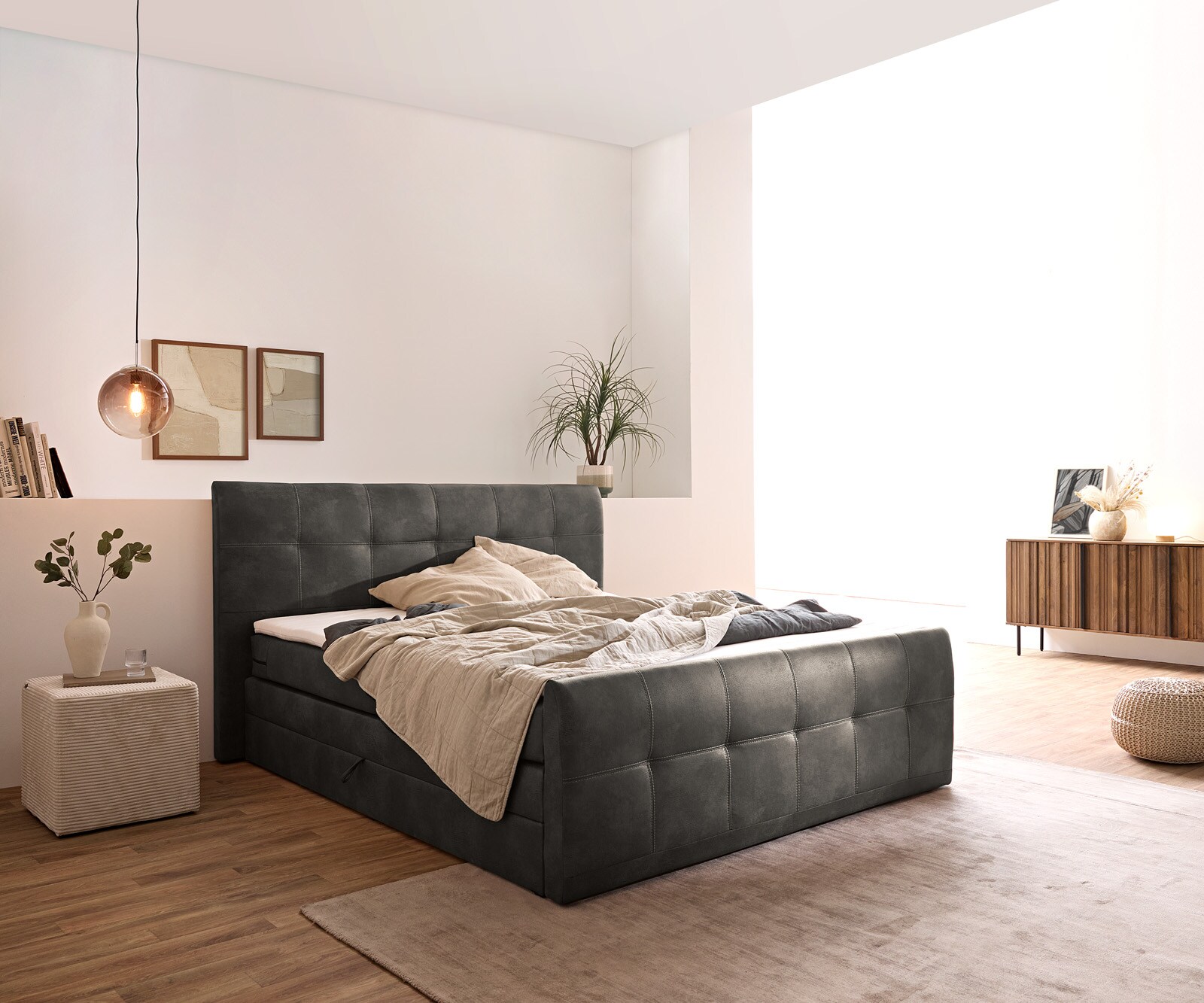 Boxspring-bed Amarillo 180x200 cm antraciet met Topper Boxspring-bed Amarillo 180x200 cm antraciet met Topper