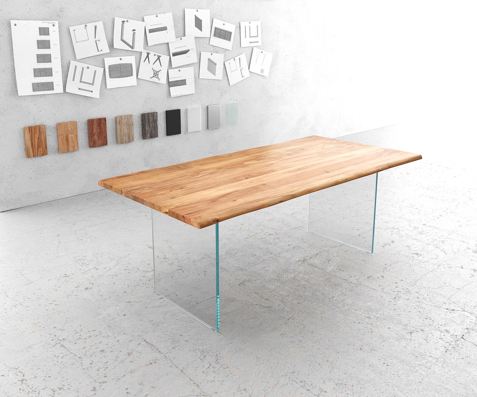 Eettafel Edge 200x100 acacia natuur verre Live-Edge