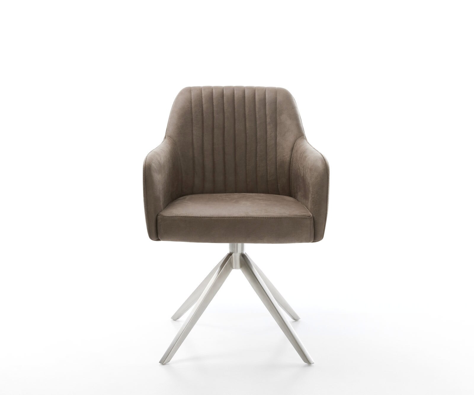 Eetkamerstoel Greg-Flex microvelours taupe vintage kruisframe breed roestvrij staal pocketveer kern 1