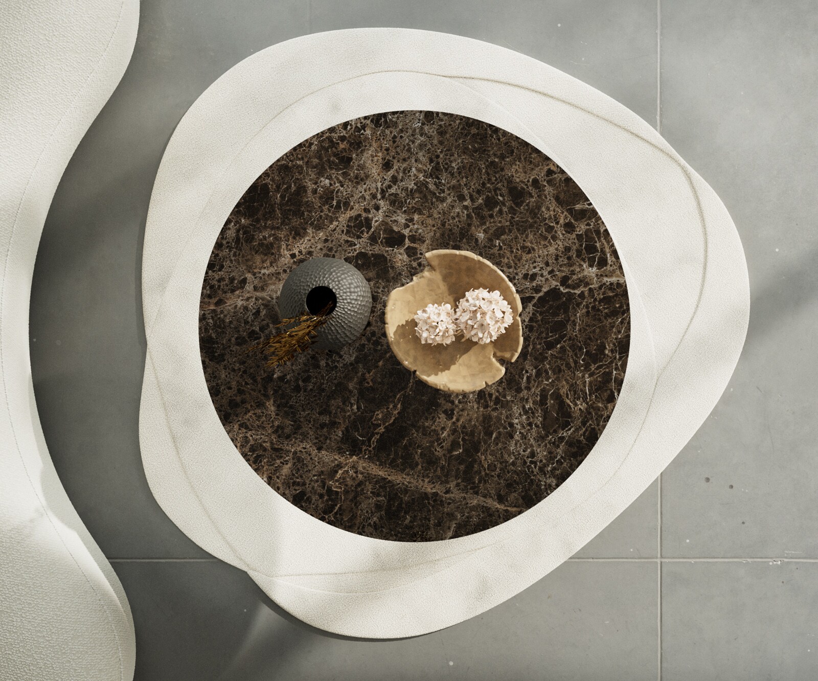 Salontafel Edge rond 100x100 cm keramiek Laminam® Emperador Extra Lucidato donkerbruin Conis zwart metaal 4