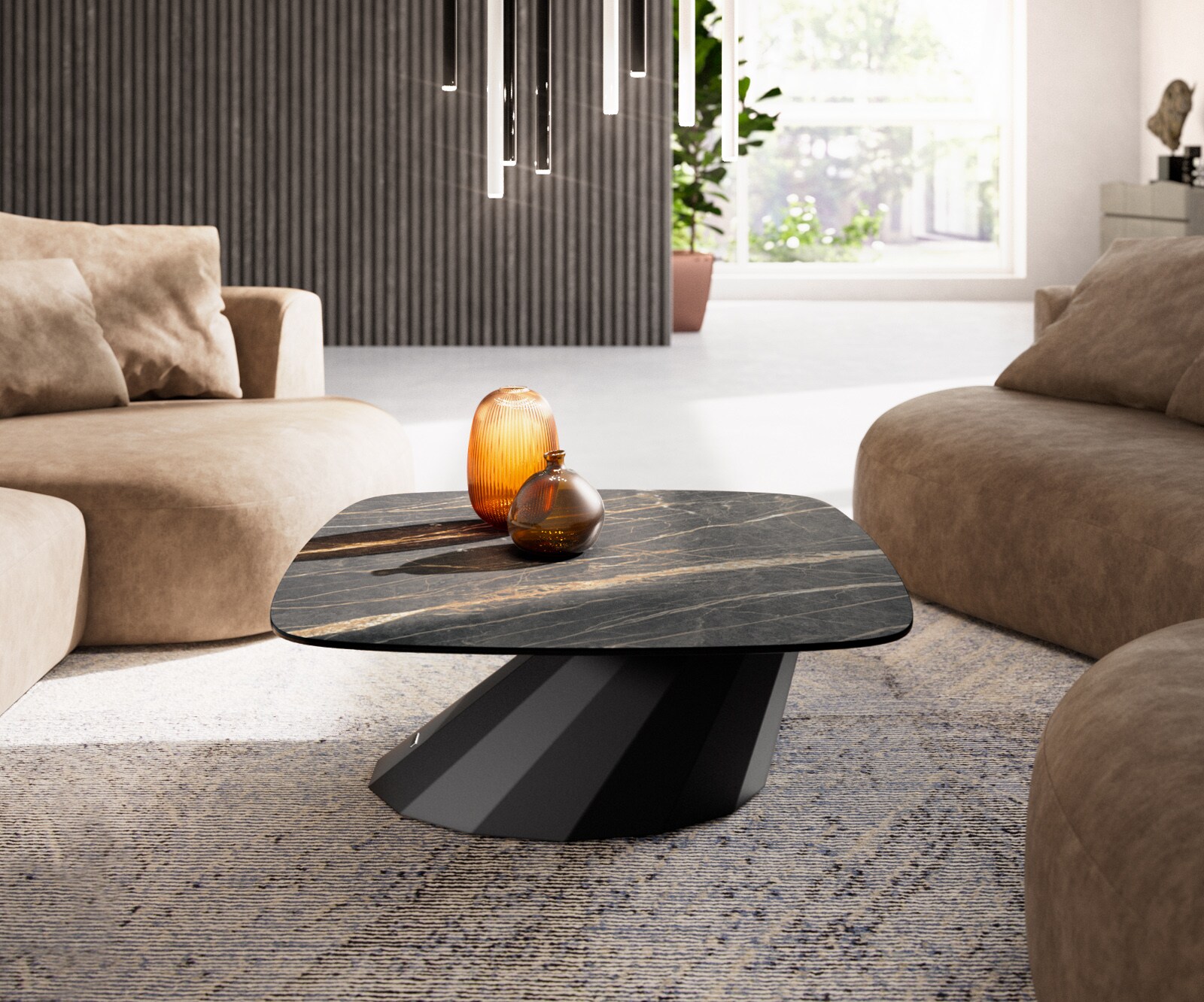 Salontafel Edge Boot 90x90 cm keramiek Laminam® Noir Desir bruin Parabi zwart metaal 1