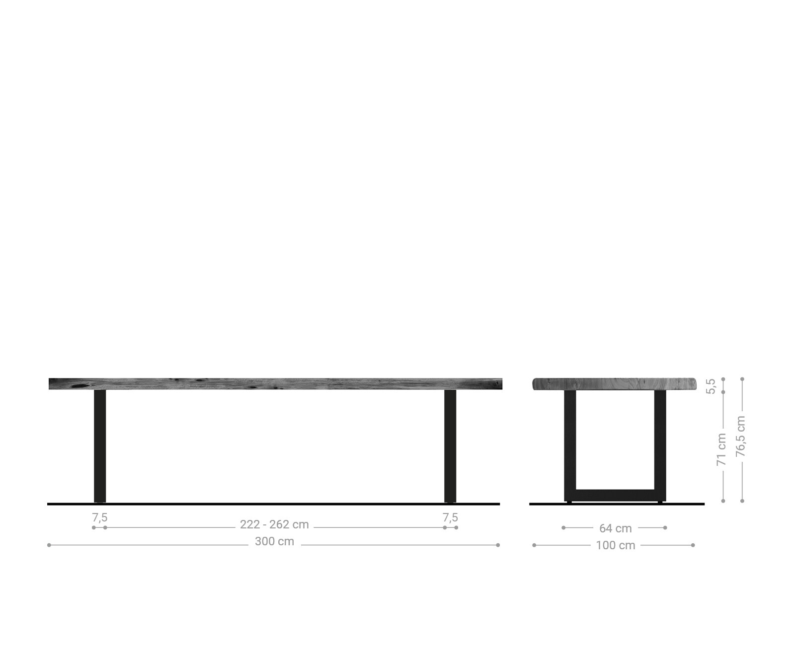 Eettafel Edge 300x100 XL acacia bruin roestvrijstaal breed Live-Edge 6