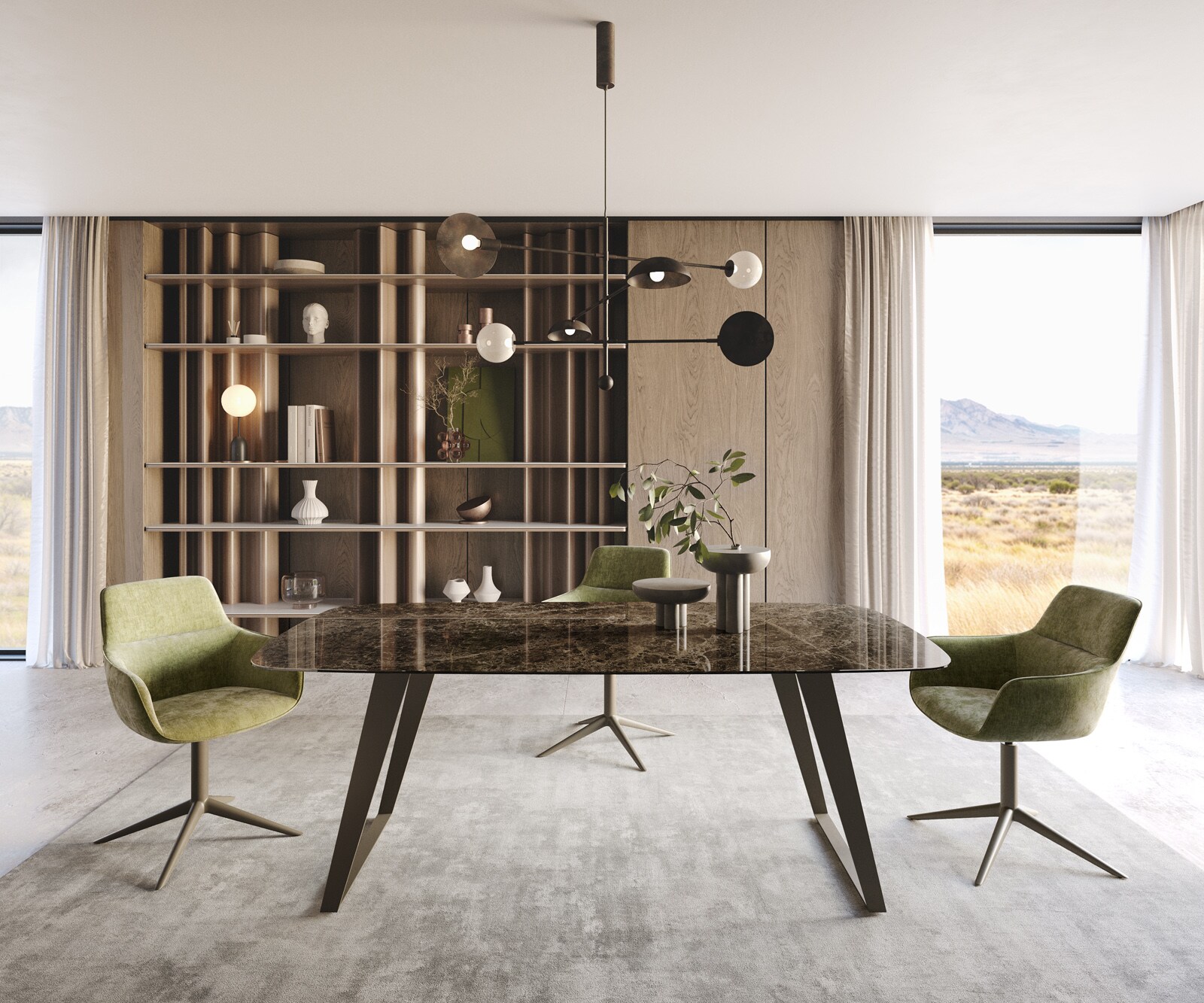 Eettafel Edge Boot Keramiek Emperador Extra Lucidato Donkerbruin 200x100 Metaal effectafwerking Titanium schuin