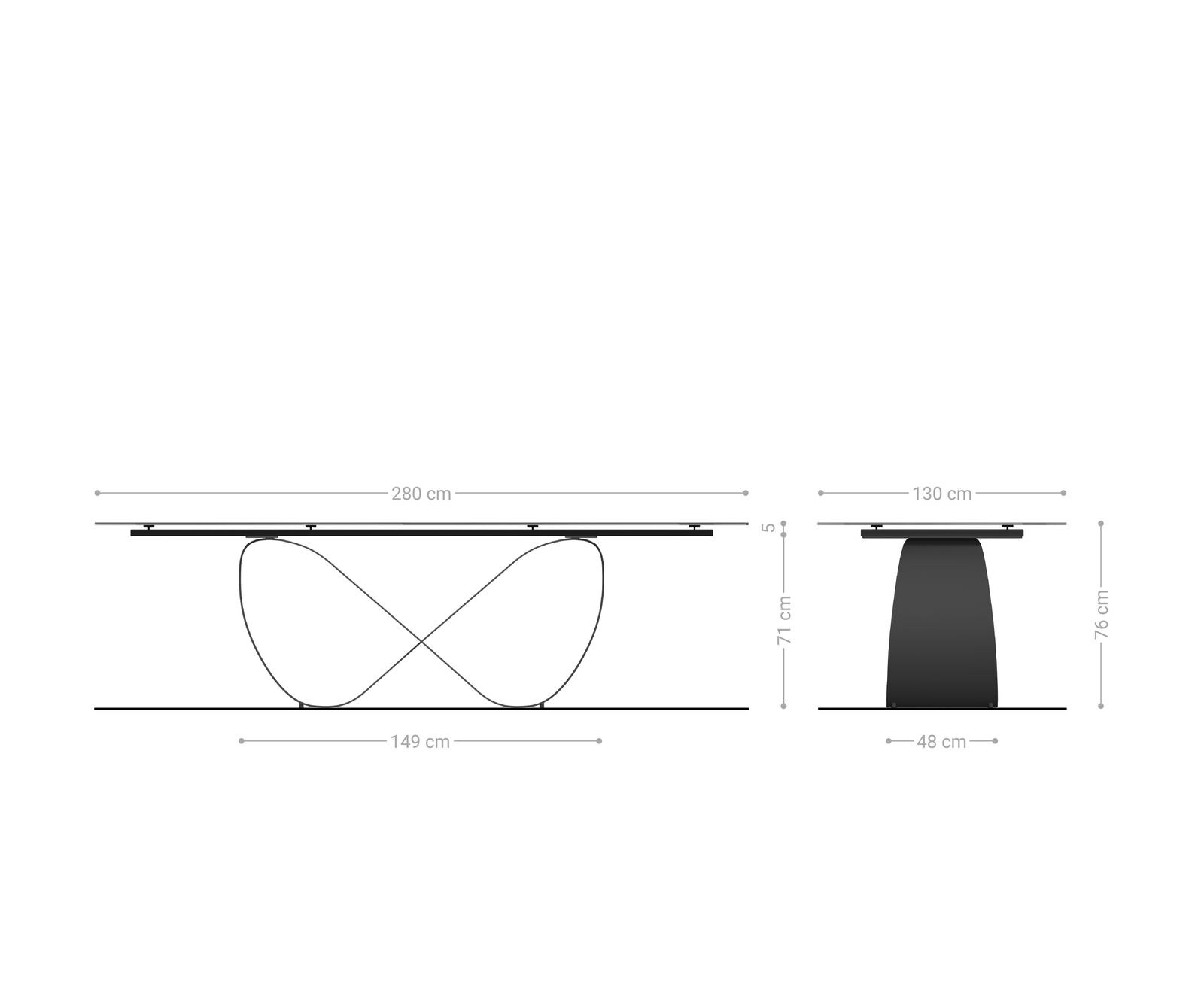 Eettafel Edge ovaal 280x130 keramiek Minas Melange wit-beige Infinity metaaleffect afwerking titanium 8