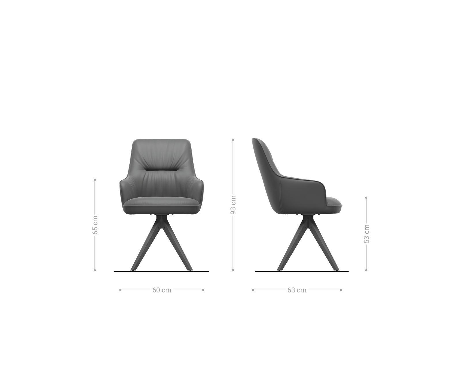 Eetkamerstoel Zelia-Flex met armleuning echt leer zwart houten frame hoekig natuur 360° draaibaar pocketveer kern 6
