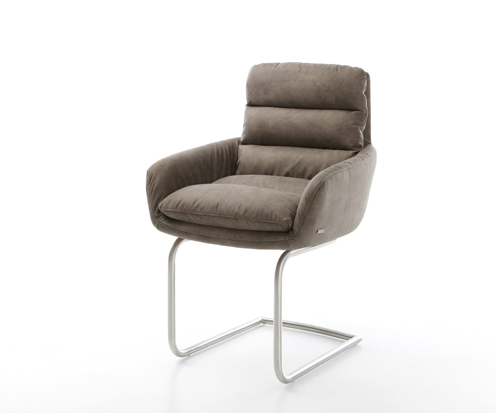 Sledemodel Abelia-Flex met armleuning microvelours taupe vintage sledemodel rond roestvrij staal