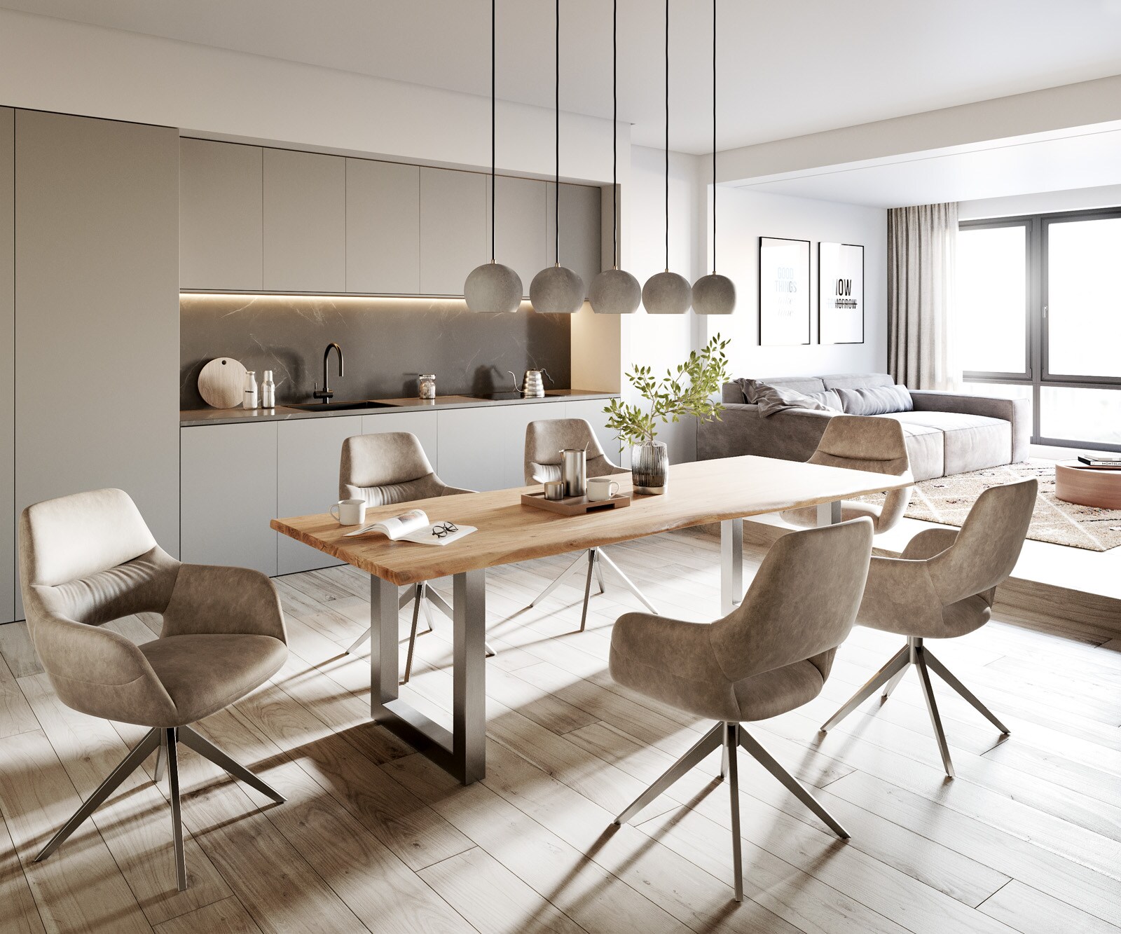 Eettafel Edge 260x100 acacia natuur roestvrijstaal breed Live-Edge 6