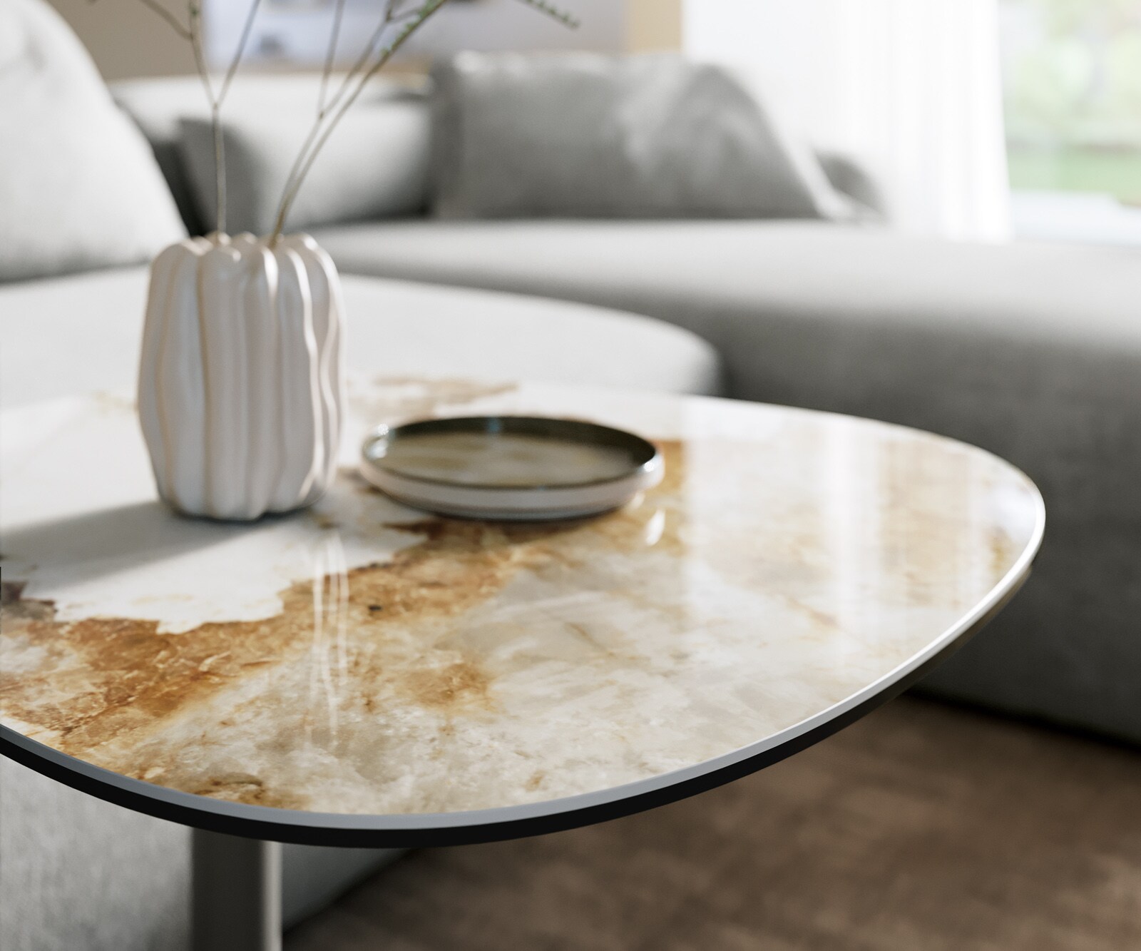 Salontafel Edge Boot 60x60 cm keramiek Minas Melange Eleny Metall effectafwerking titaan 6