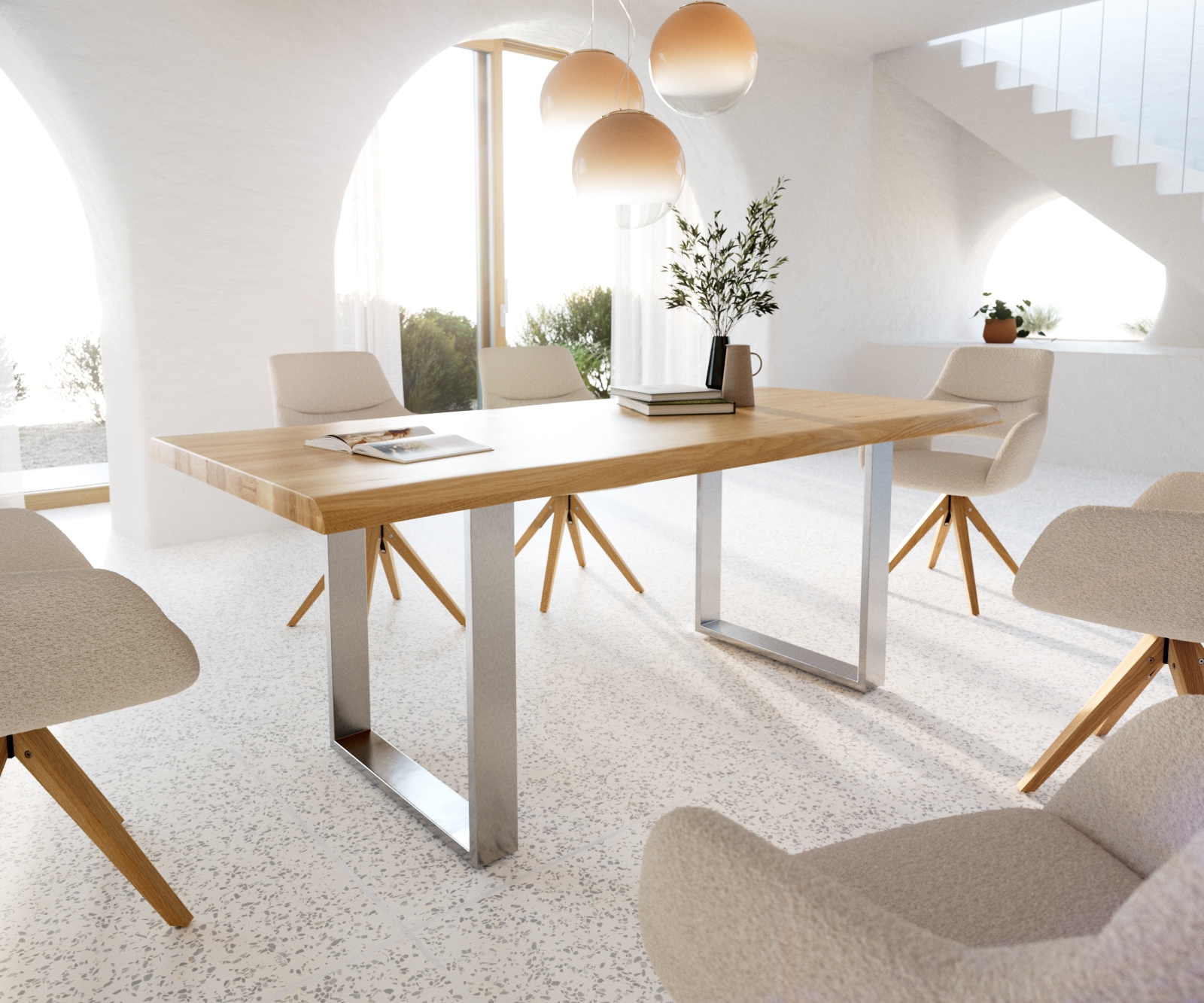 Eettafel Edge 200x100 eiken natuur roestvrij staal  smal  Live-Edge Eettafel Edge 200x100 eiken natuur roestvrij staal  smal  Live-Edge