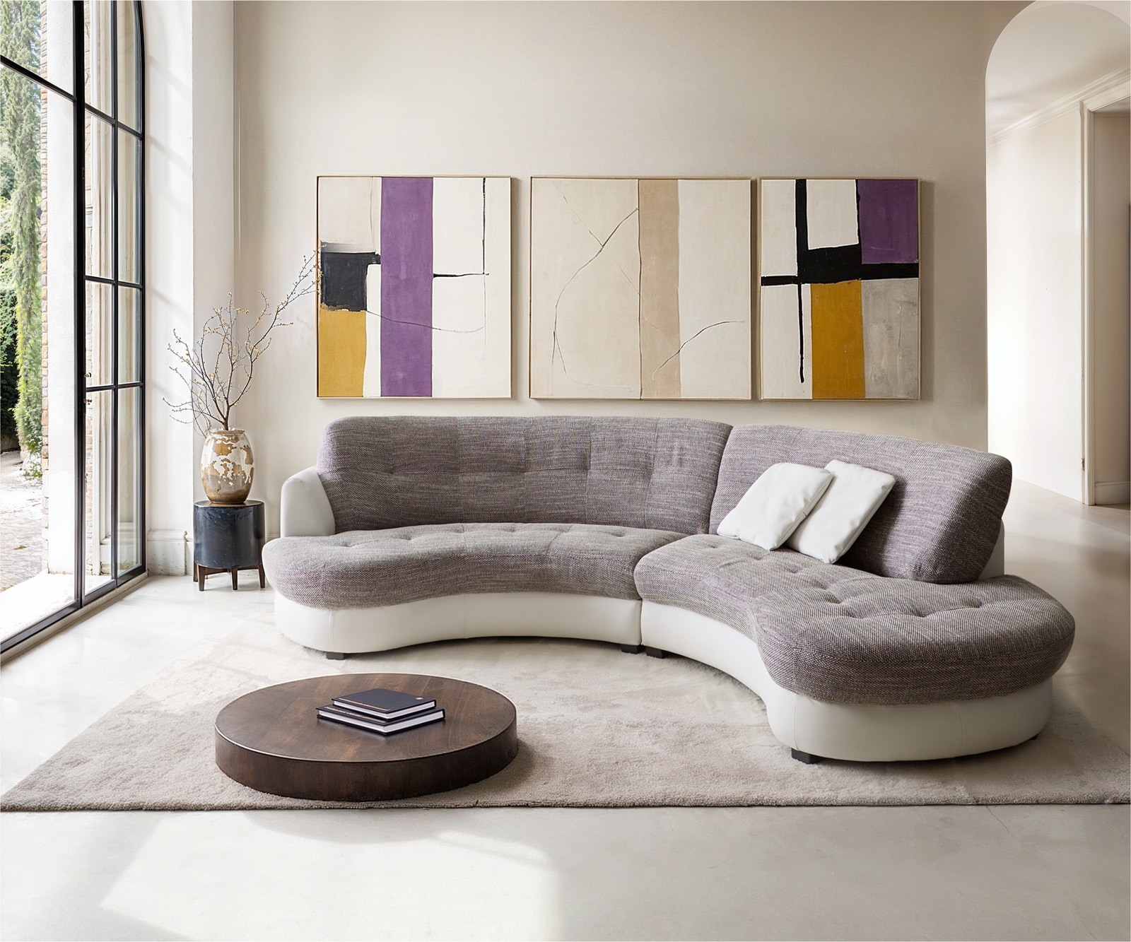 Bank Napoli 300x95cm wit lichtgrijs met kussens Bank Napoli 300x95cm wit lichtgrijs met kussens