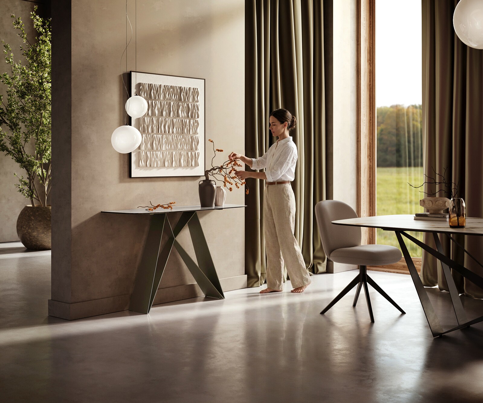 Consoletafel Edge Bootvorm 140x40 cm Keramiek Onyx Pearl Velio Metaal Effektfinish Titan 6