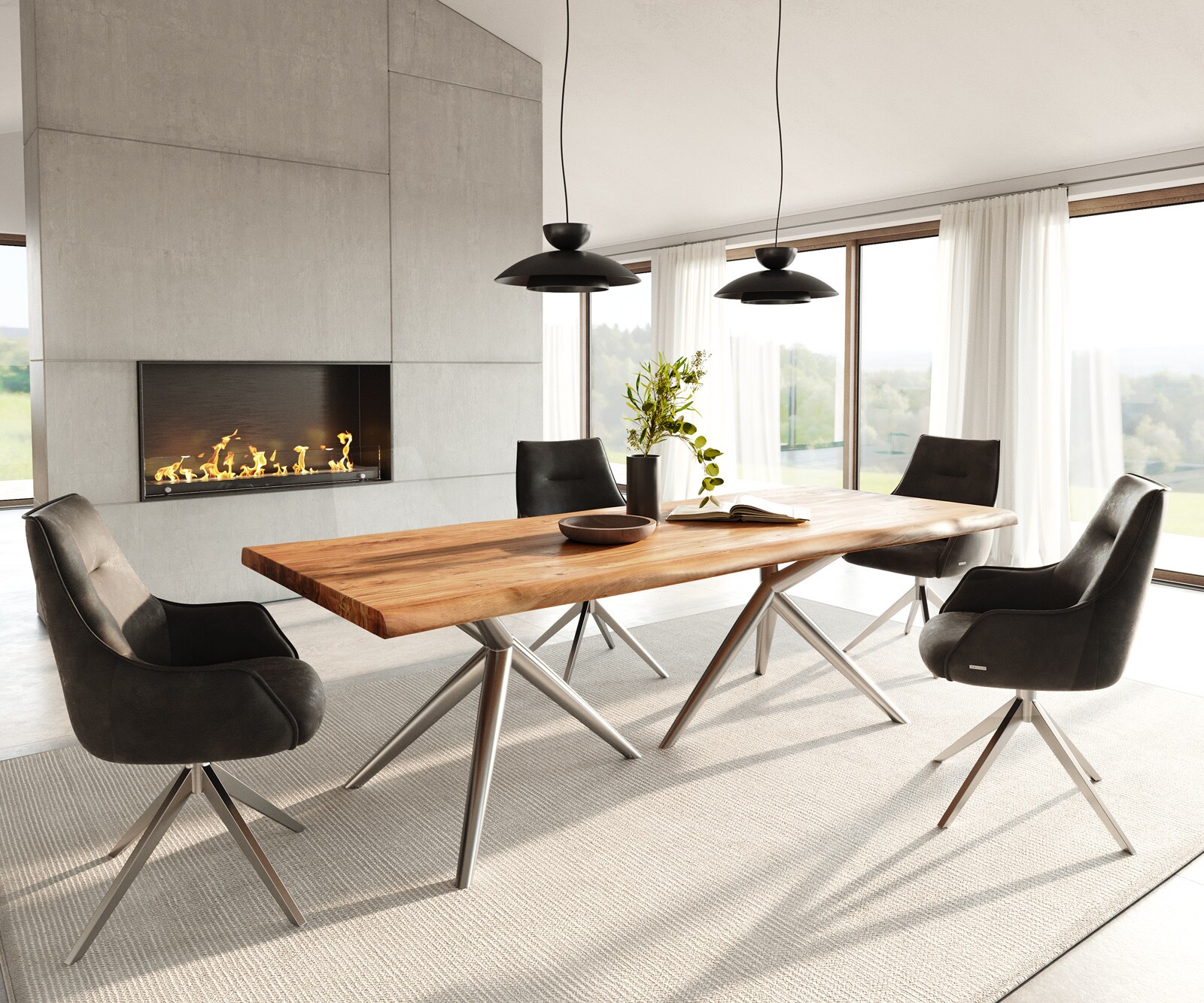Eettafel Edge 240x100 acacia natuur Estelar rond RVS Live-Edge 4