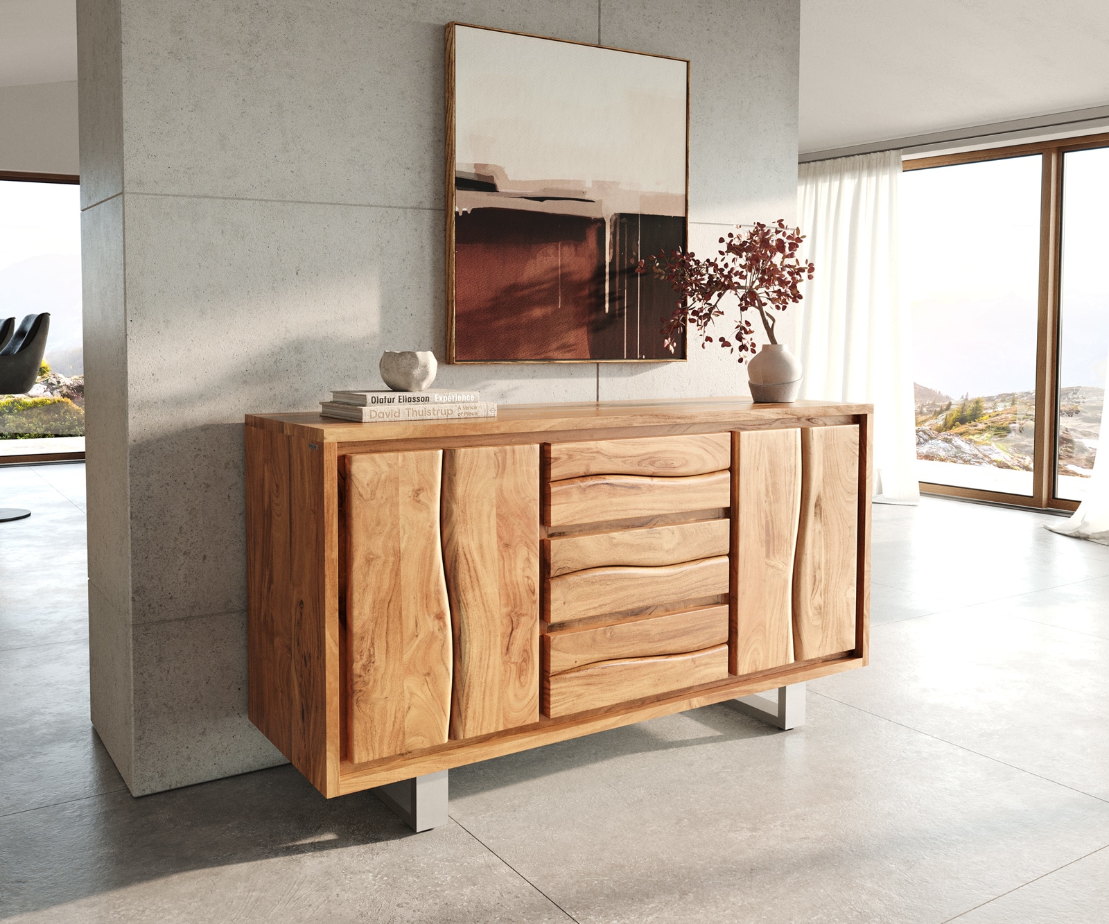 Dressoir Live-Edge 147 cm acacia natuur 3 laden 2 deuren Dressoir Live-Edge 147 cm acacia natuur 3 laden 2 deuren