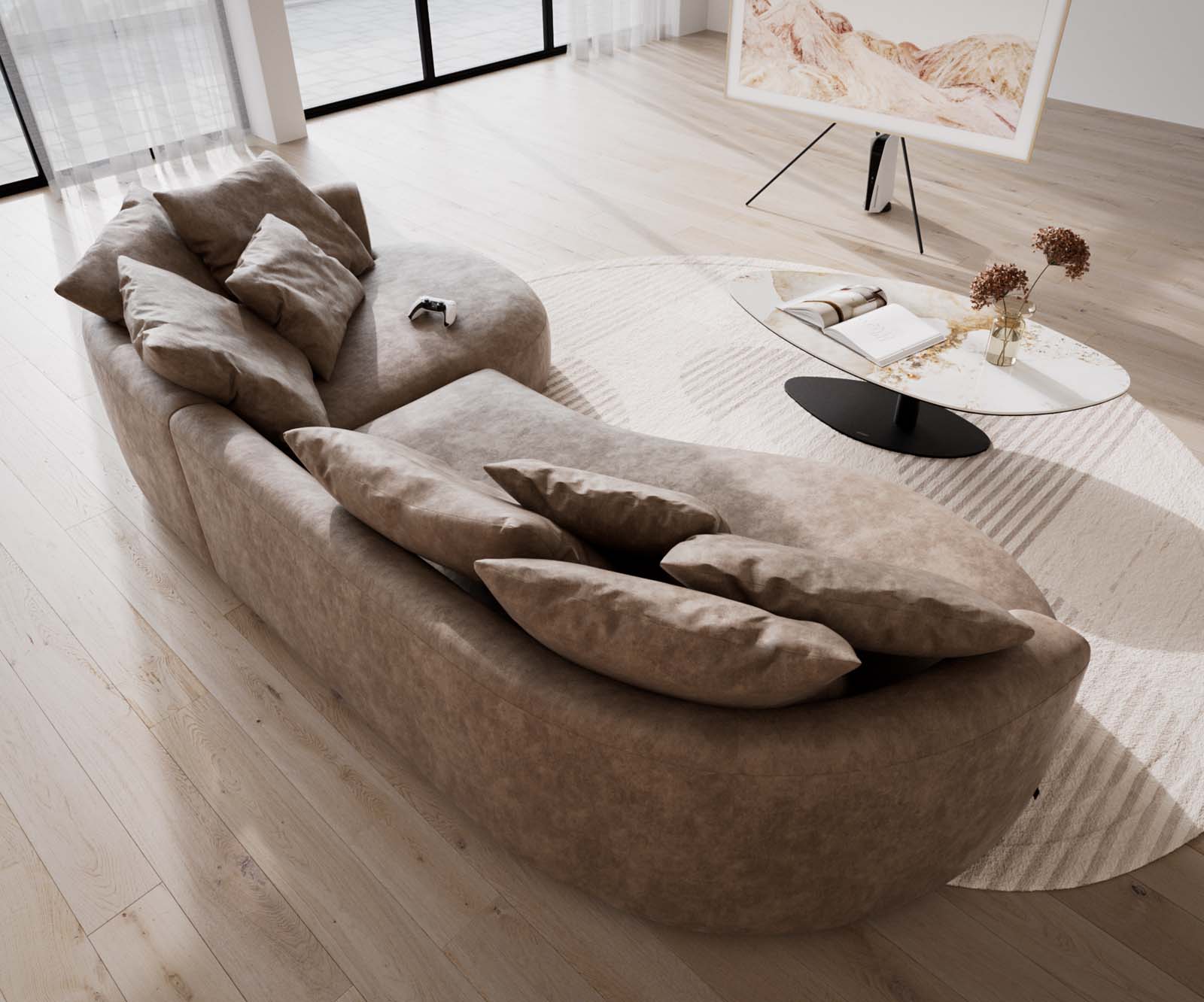 Edina bank 330x170 cm microvezel taupe vintage 5