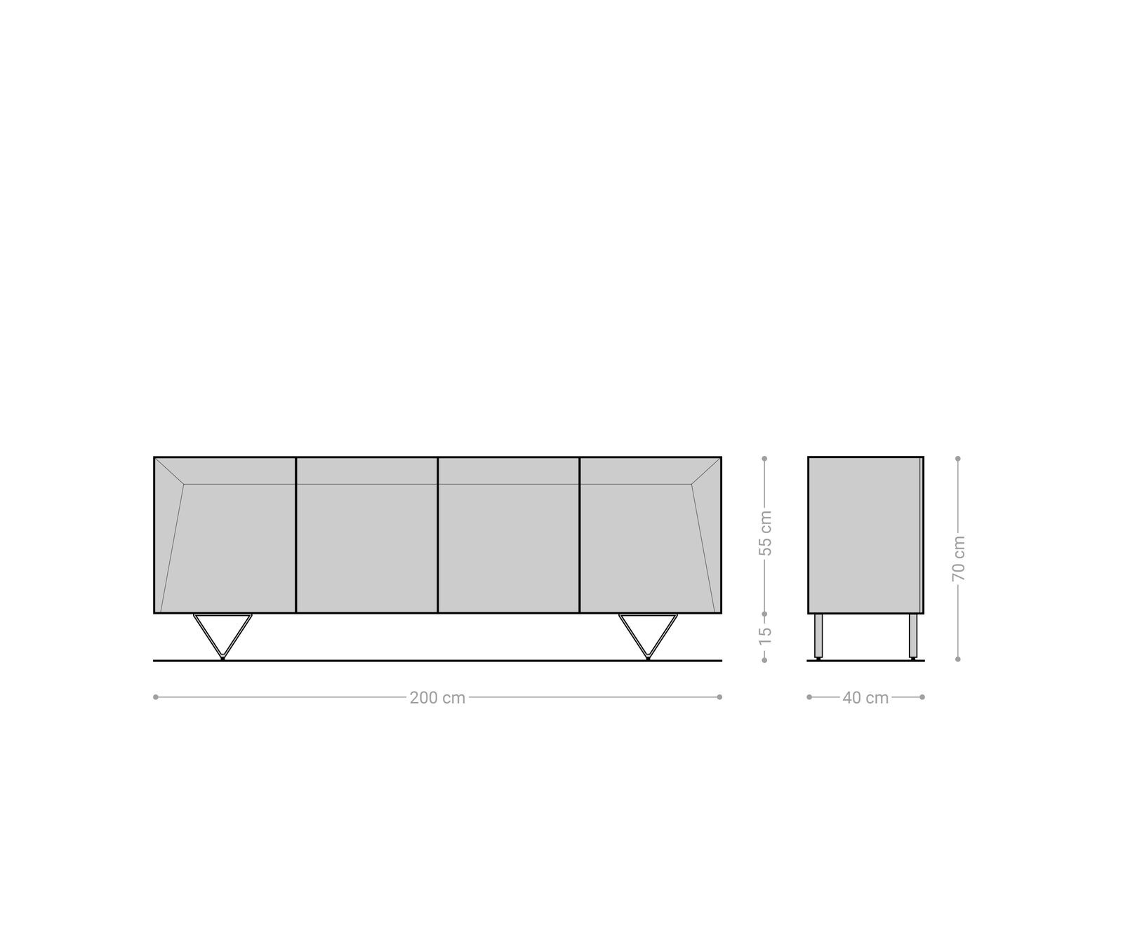 Dressoir Kayu 200x40x70 cm acacia natuur 4 deuren V-poot 6