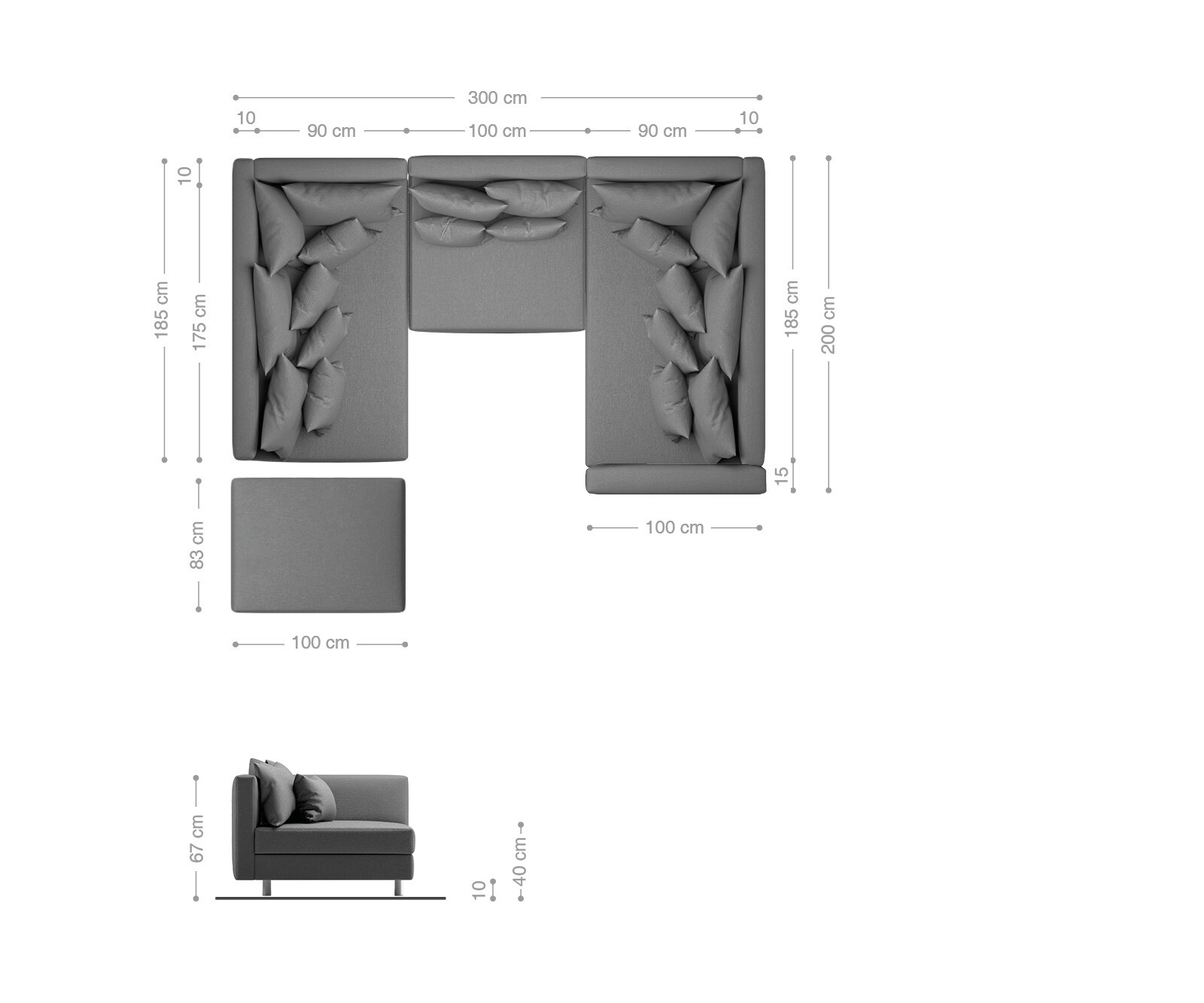 Woonlandschap Clovis wit zwart met hocker en armleuning  10