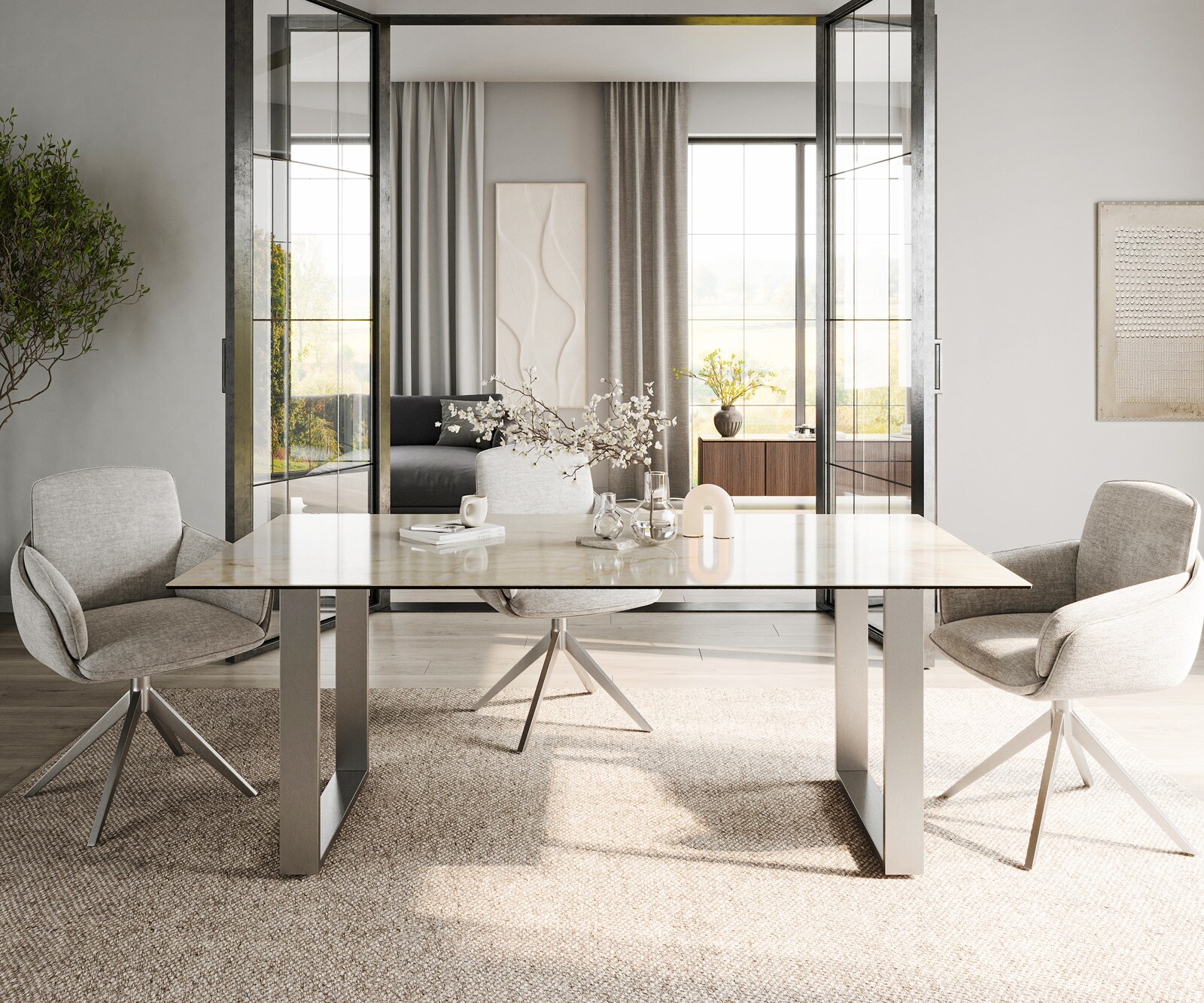 Eetkamertafel Edge 200x100 Keramiek Laminam® Onice Oro Roestvrij staal Smal 2