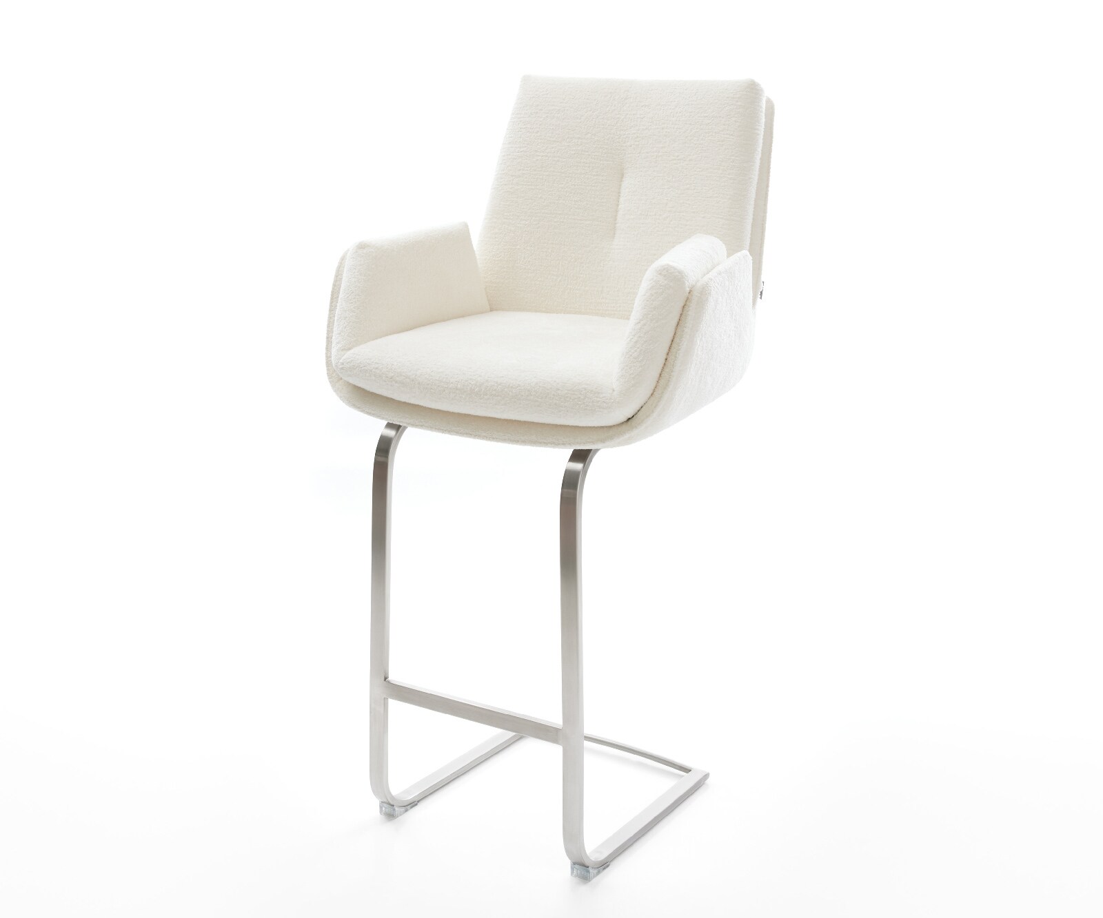 Barstoel Clea-Flex Bouclé zacht Beige Vrijkantelframe plat roestvrij staal Zilver 1