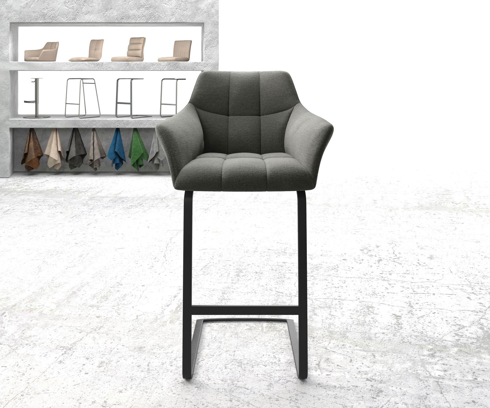 Barstoel Yulo-Flex structuurstof antraciet sledestoel vlak metaal 1 Barstoel Yulo-Flex structuurstof antraciet sledestoel vlak metaal 1