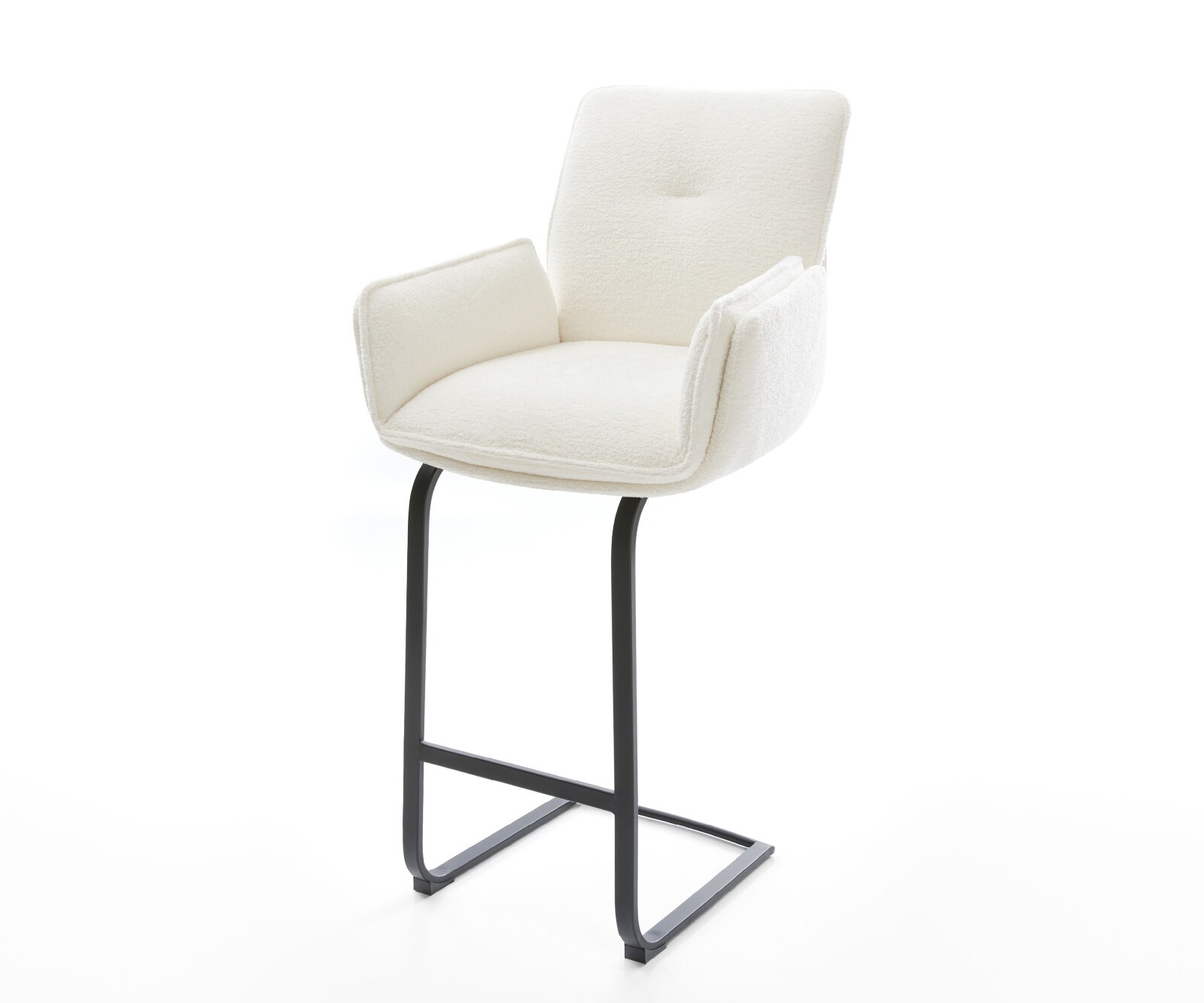 Barstoel Nela-Flex Bouclé zacht Beige Vrijkantelframe plat metaal Zwart 1