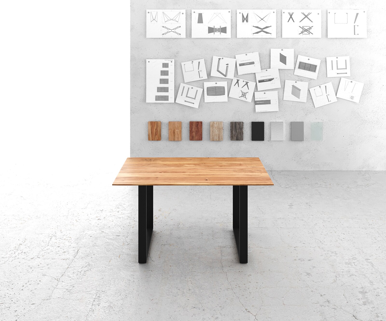 Eettafel Edge 140x90 acacia natuur skidframe zwart Zwitserse rand 2