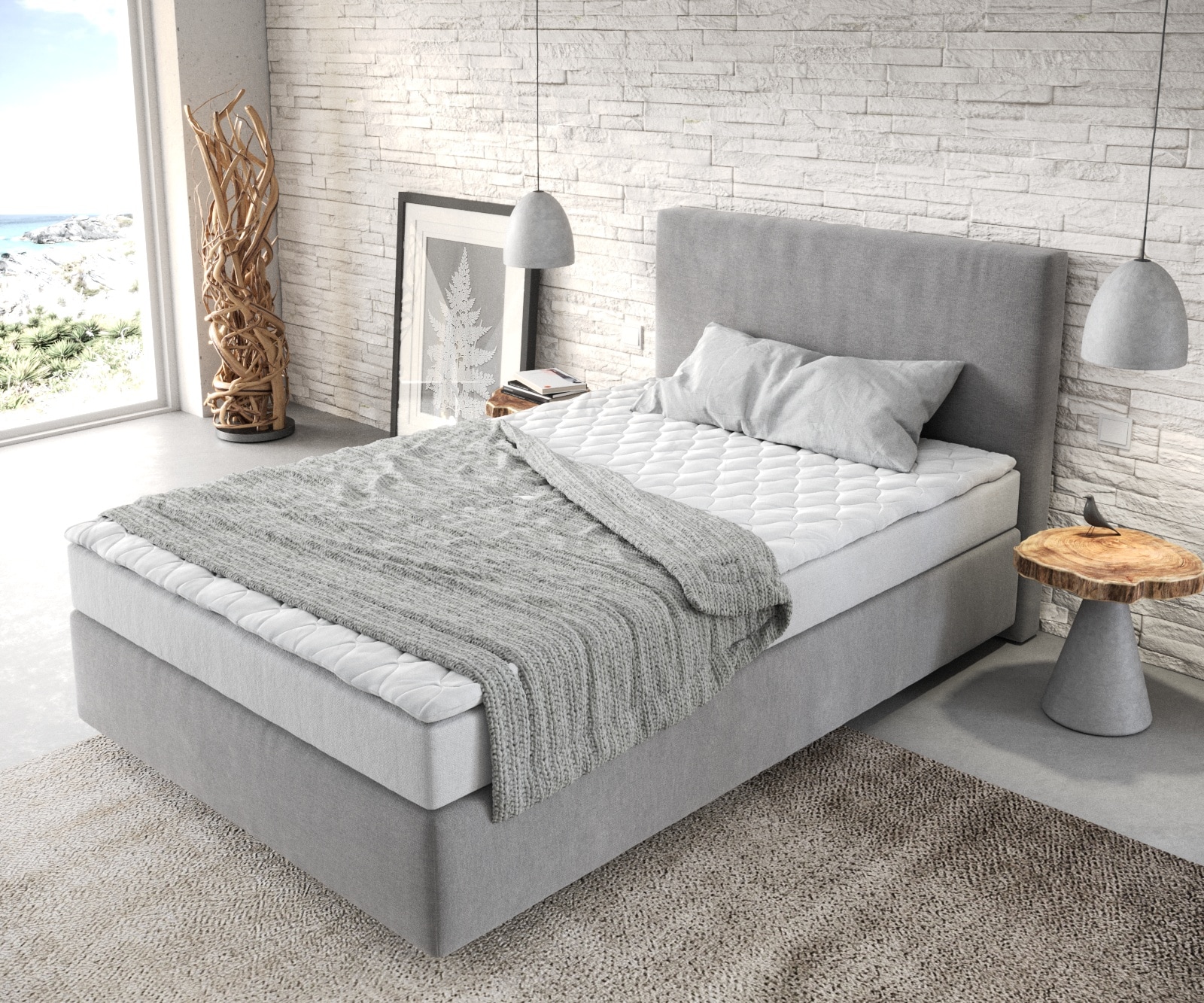 Boxspringbed Dream-Well 120x200 cm Microvezel Grijs met Matras en Topper 3 Boxspringbed Dream-Well 120x200 cm Microvezel Grijs met Matras en Topper 3