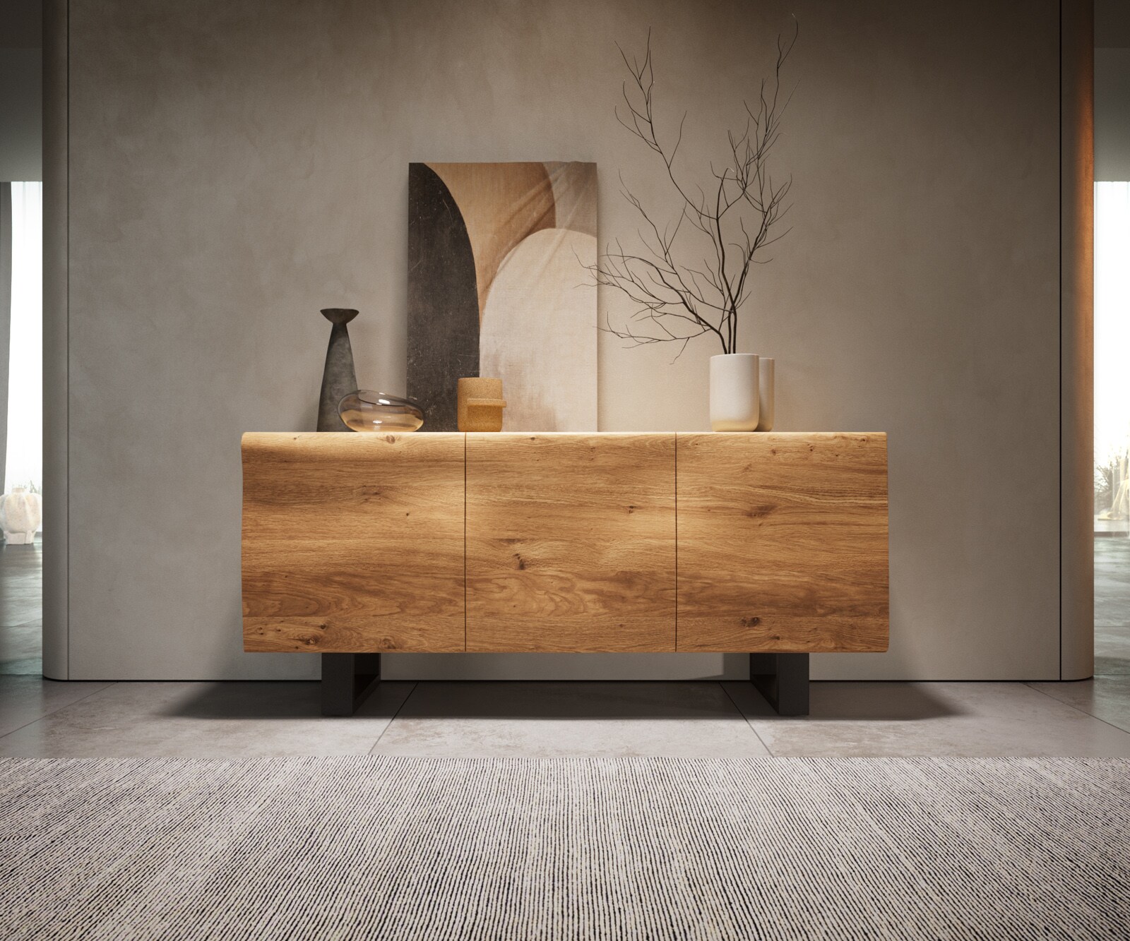 Dressoir New Live-Edge 145 cm eiken natuur 3 deurs Skid metaal zwart