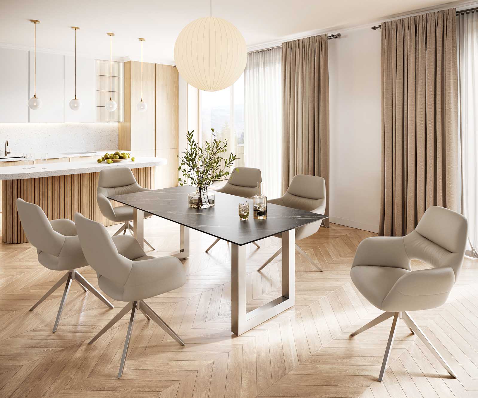 Eettafel Edge 200x100 keramiek Laminam® Noir Desir bruin roestvrij staal breed 6