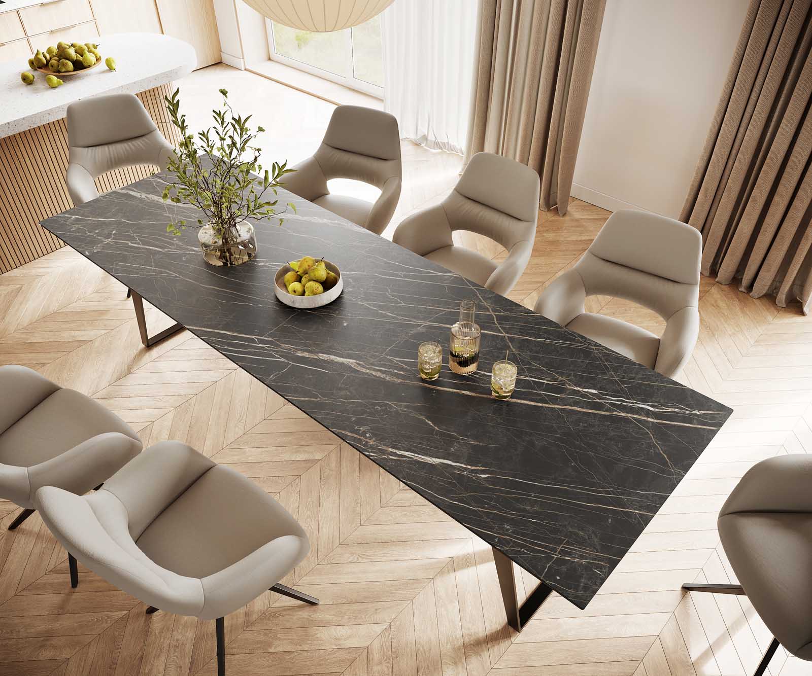 Eettafel Edge 300x100 keramiek Laminam® Noir Desir bruin metaal schuin zwart 4