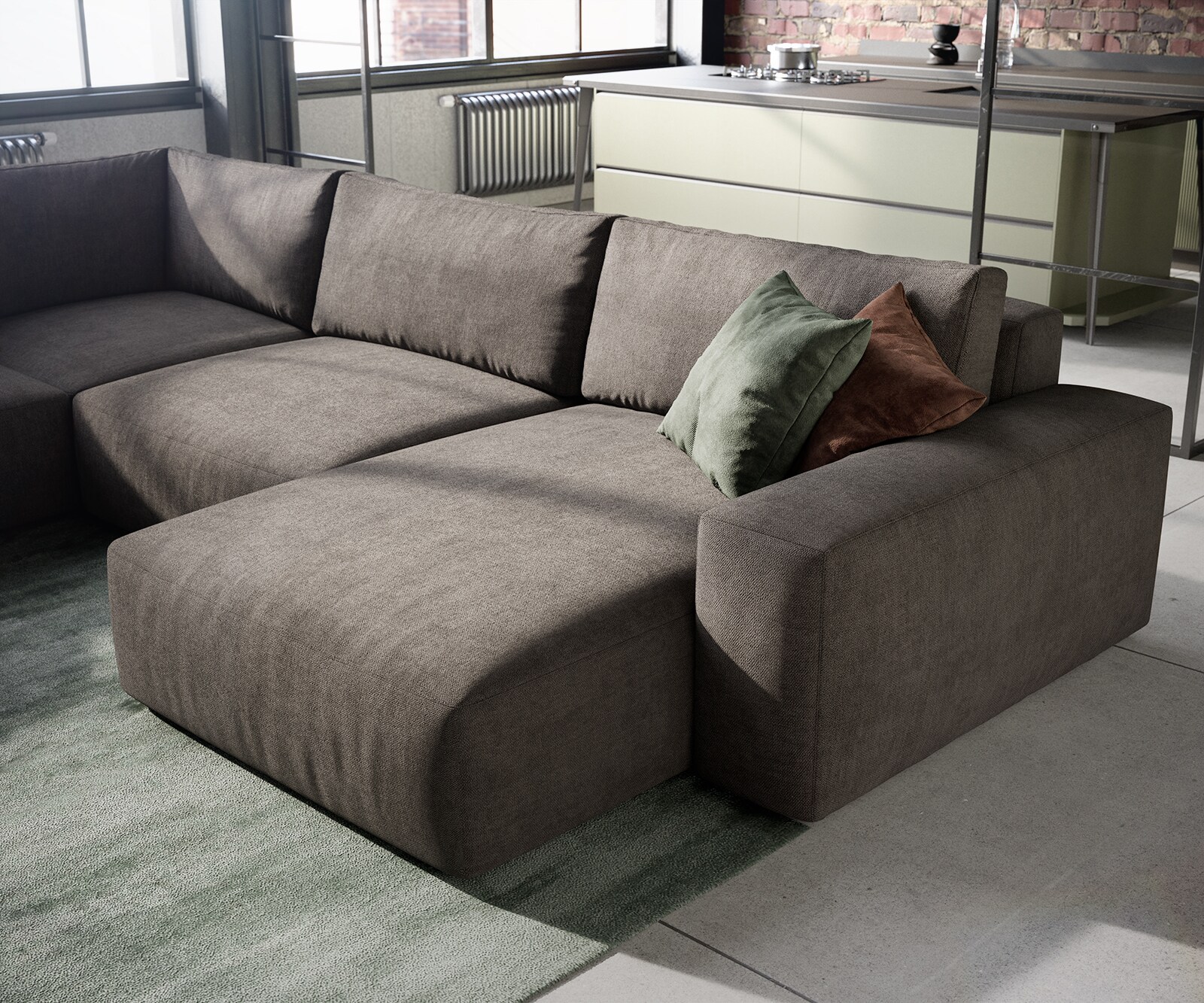 Woonkamerlandschap Lanzo XL microvezel kaki bruin 360x260 cm variabele fauteuil 4