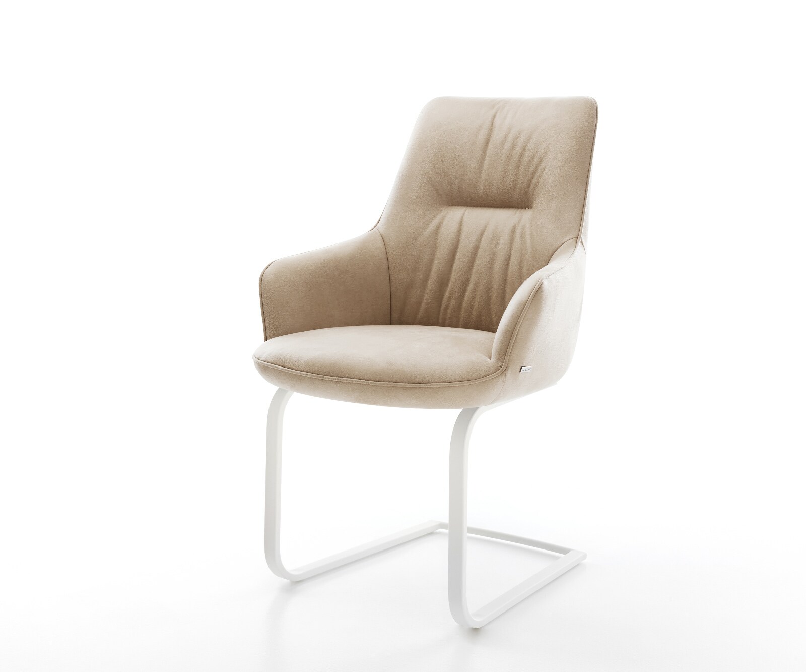 Sledemodel Zelia-Flex met armleuning microvelours beige vintage sledemodel vlak wit pocketveer kern 1
