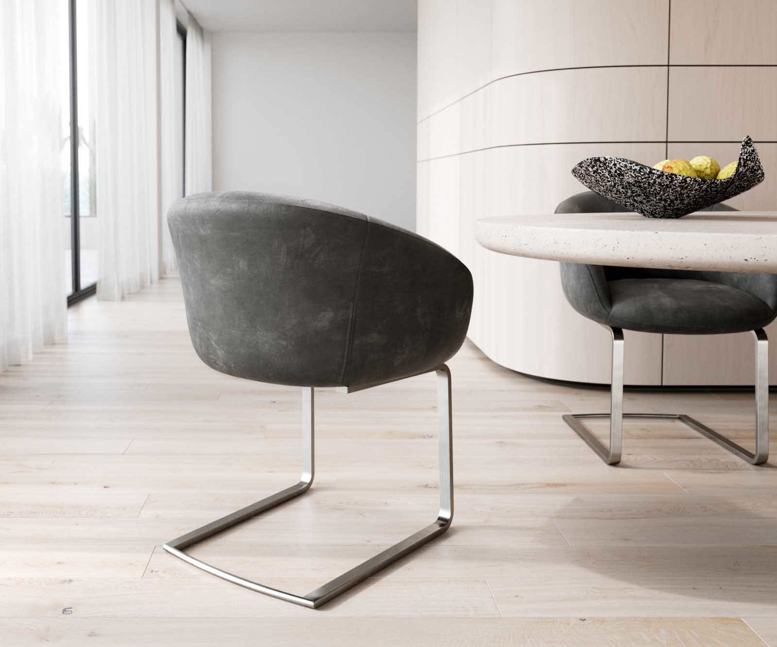 Sledemodel Vinka-Flex met armleuning microvelours antraciet vintage sledemodel vlak roestvrij staal pocketveer kern 4 Sledemodel Vinka-Flex met armleuning microvelours antraciet vintage sledemodel vlak roestvrij staal pocketveer kern 4