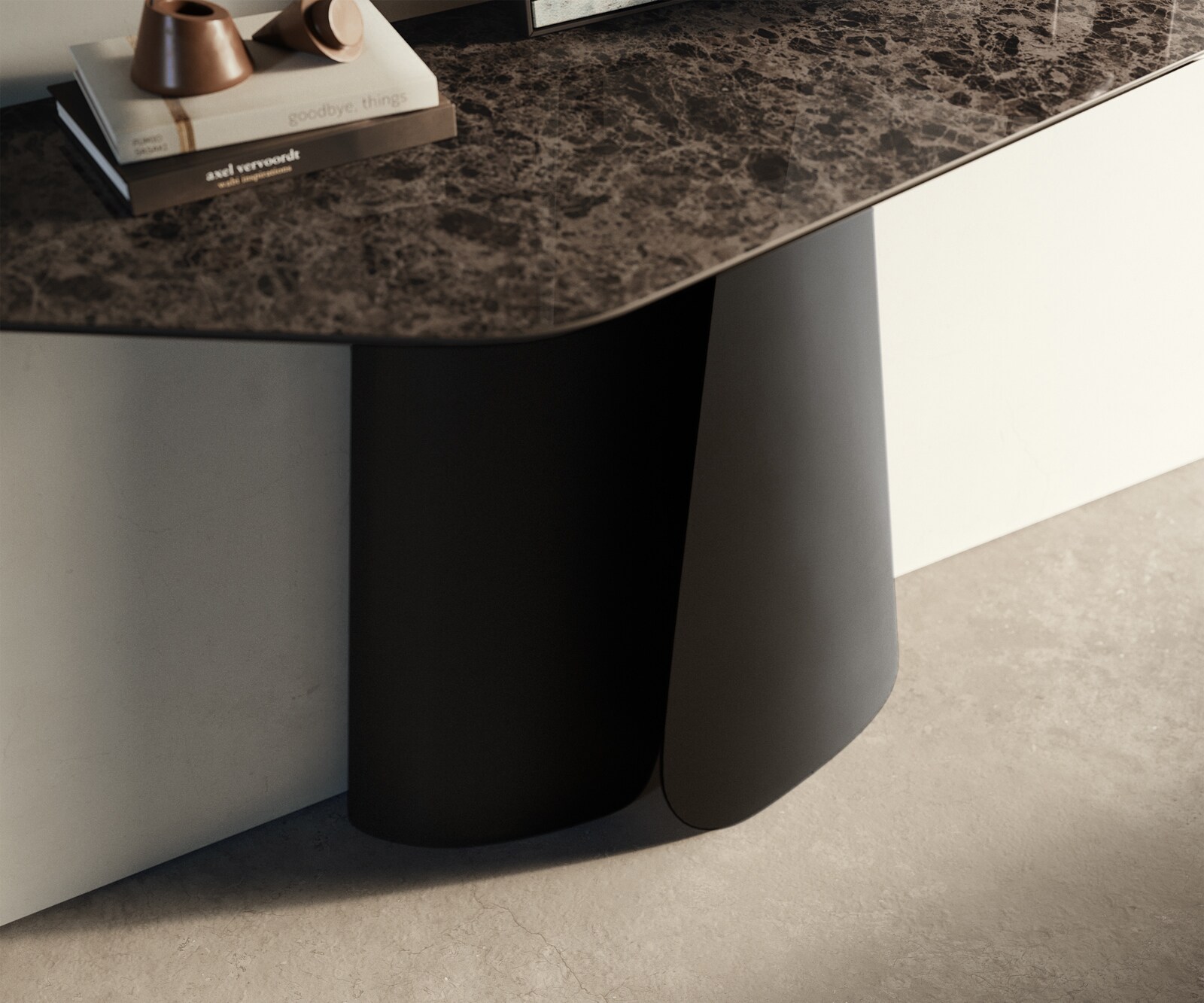 Consoletafel Edge Polygonaal 140x50 cm Keramiek Emperador Extra Lucidato Dunkelbraun Livos Metaal Zwart 5