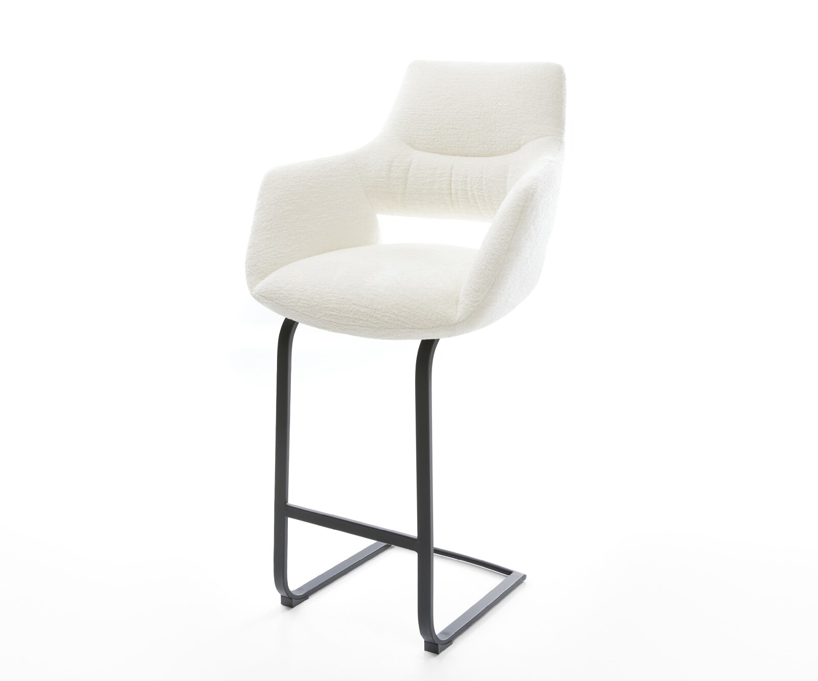 Barstoel Yago-Flex Bouclé zacht Beige Vrijkantelframe plat metaal Zwart Pocketvering 1