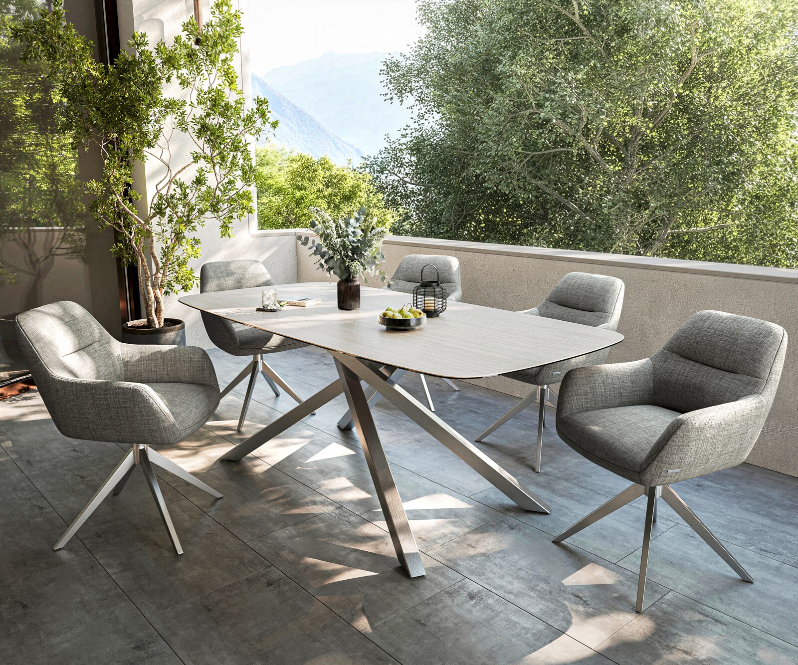 Outdoortafel Edge Boot 200x100 cm keramiek Laminam® Travertino Bianco crème-wit kruispoot rechthoekig roestvrij staal 7