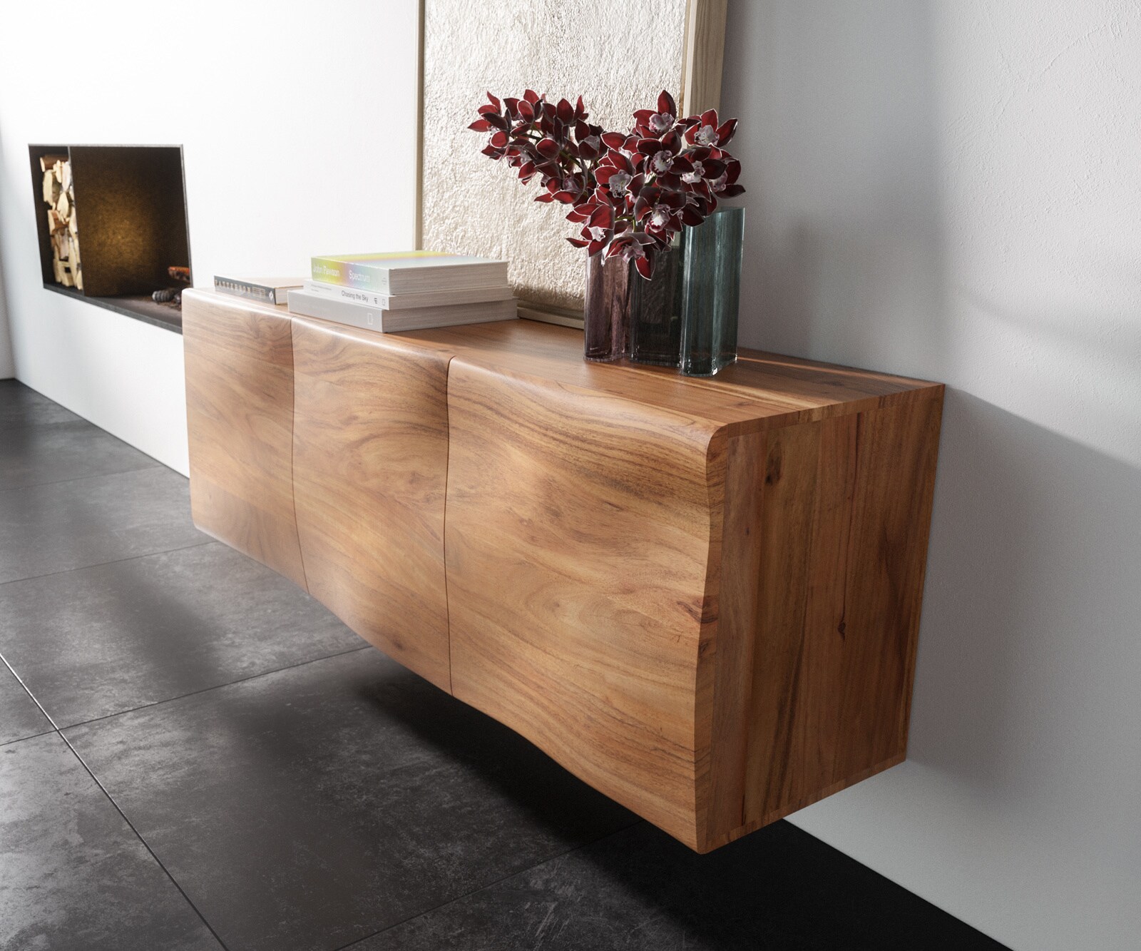 Dressoir New Live-Edge 145 cm acacia natuur 3 deuren zwevend 1