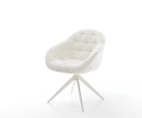 Draaistoel Gaio-Flex bouclé zacht beige kruisframe breed wit 360° draaibaar rocker-functie