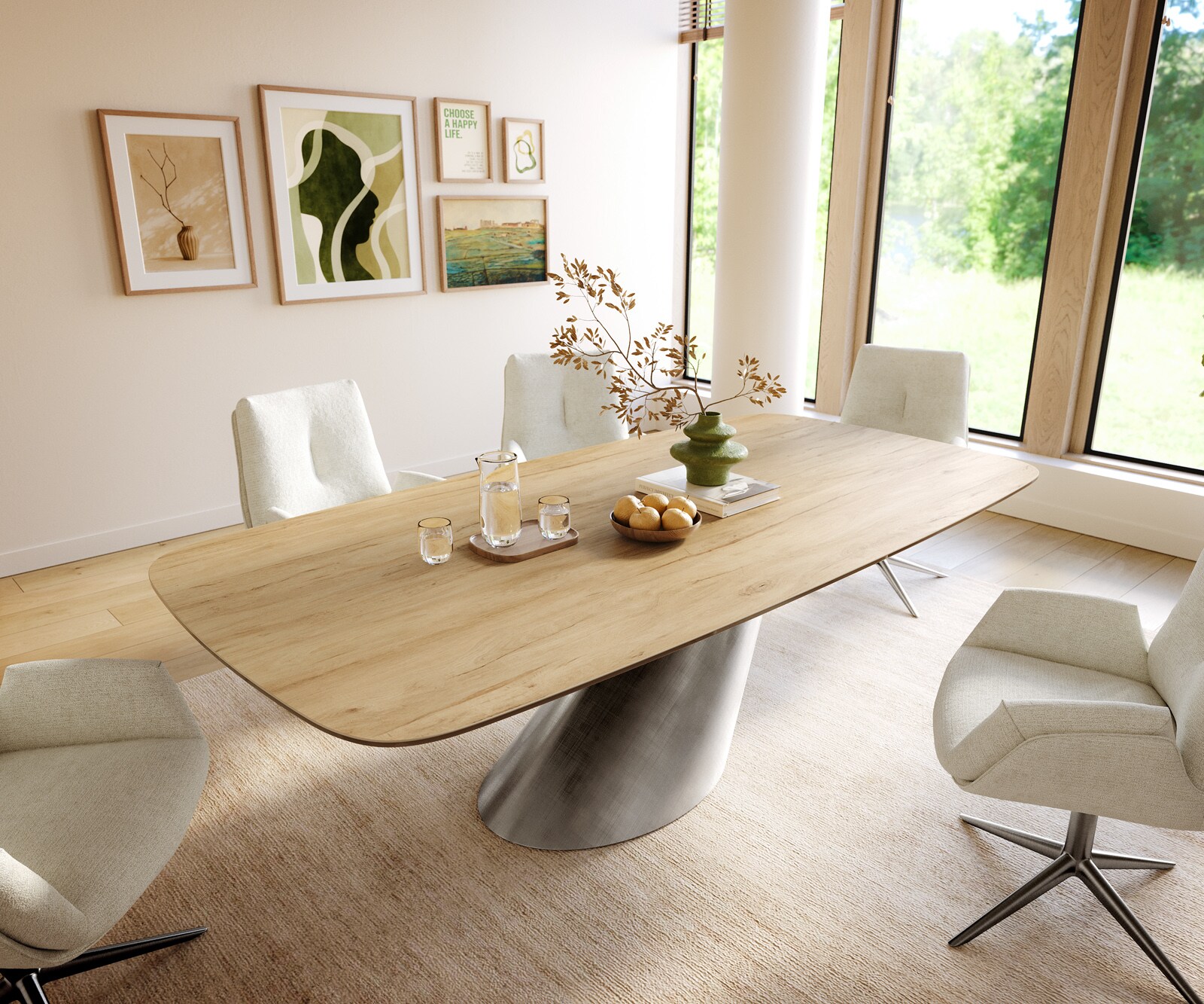 Eettafel Edge Boot 240x120 cm Keramiek Laminam® Sabbia Eichefarbig Cono Metaalic Zilver
