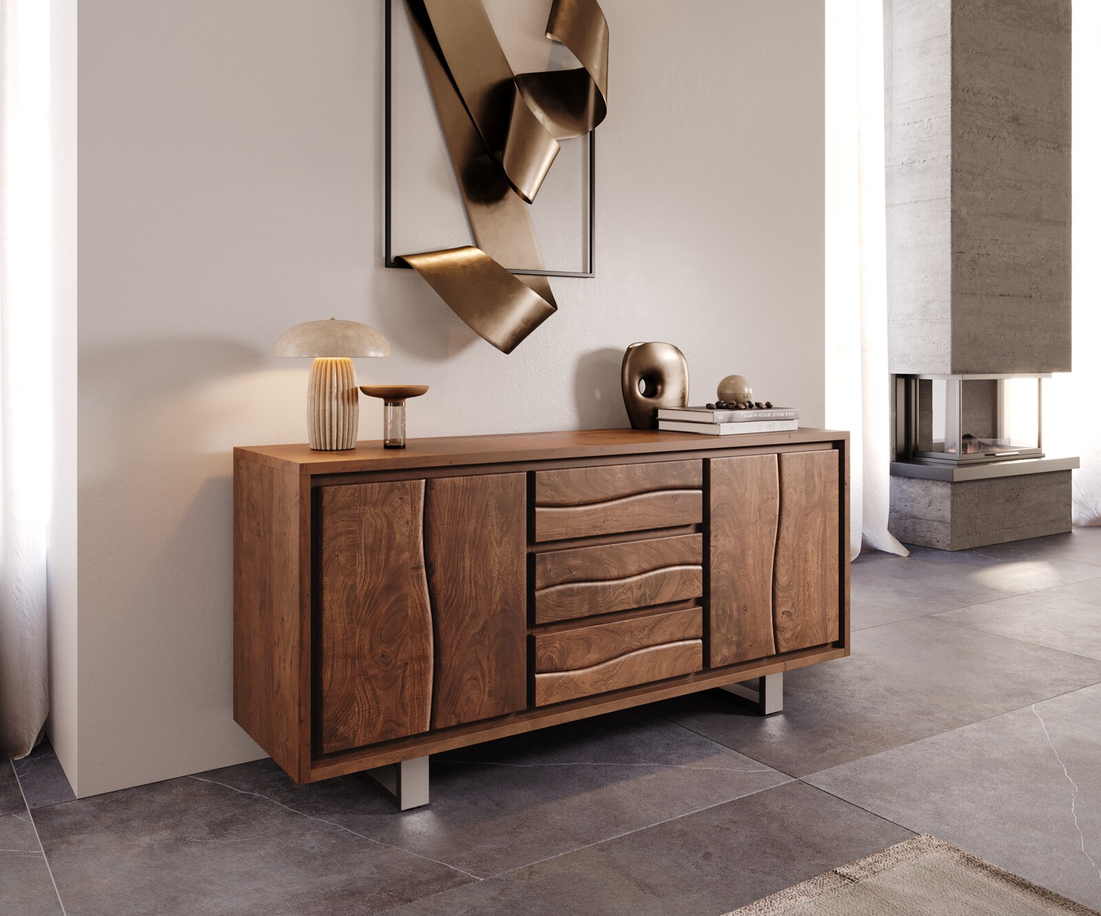 Dressoir Live-Edge 172 cm acacia bruin 3 laden 4 deuren