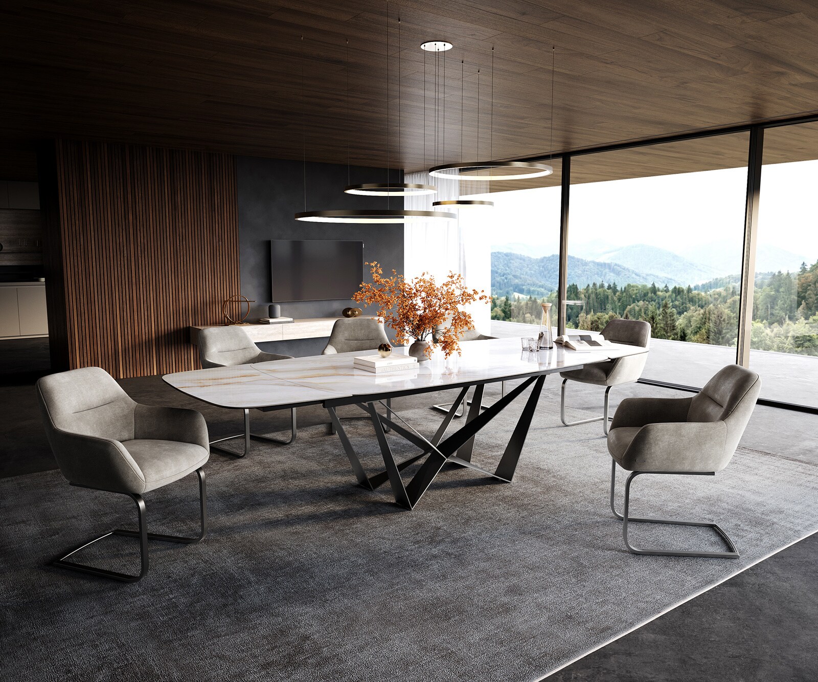 Eettafel Edge Boot 200-300x120 cm Keramiek Onyx Pearl Spider Platstaal Roestvrij staal Grafiet uitschuifbaar 7