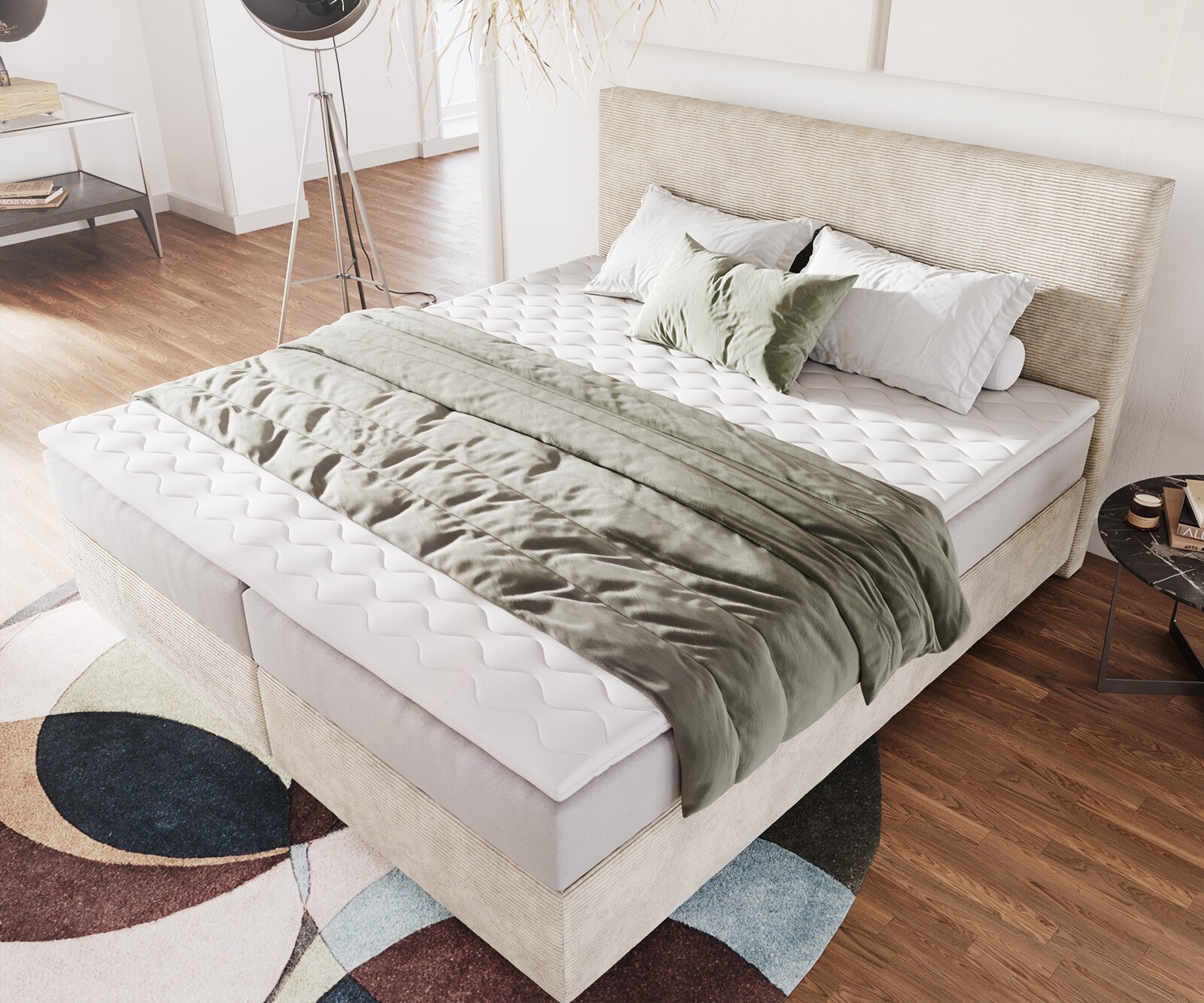 Boxspringbed Dream-Well 180x200 cm Cord Beige met Pocketveringmatras en Topper Visco 3