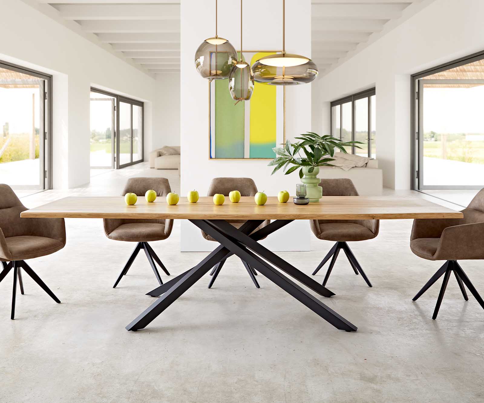 Eettafel Edge 260x100x2,5-3 eiken natuur kruisframe rechthoek zwart  Live-Edge 1