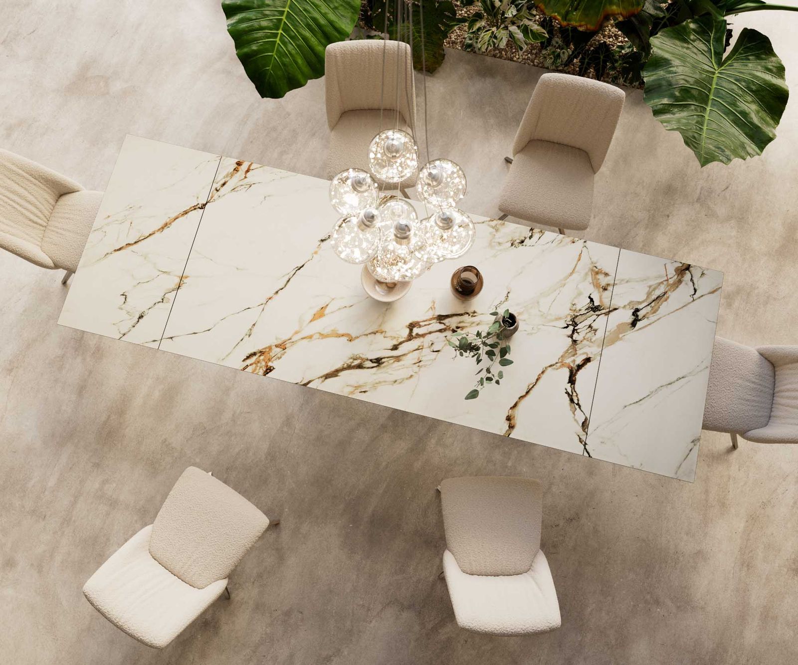 Eetkamertafel Edge 200-300x100 keramiek Calacatta Luxe wit-goud-grijs Wave RVS uitschuifbaar 5