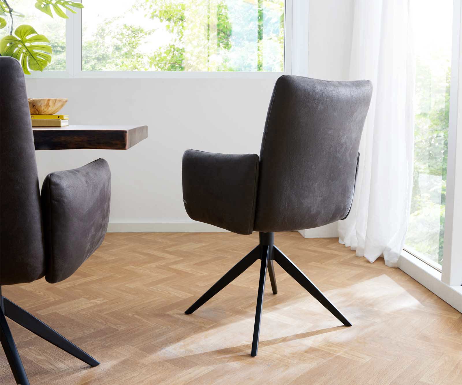 Draaistoel Jova-Flex met armleuning microvelours antraciet vintage kruisframe breed zwart 360° draaibaar pocketveer kern 4 Draaistoel Jova-Flex met armleuning microvelours antraciet vintage kruisframe breed zwart 360° draaibaar pocketveer kern 4