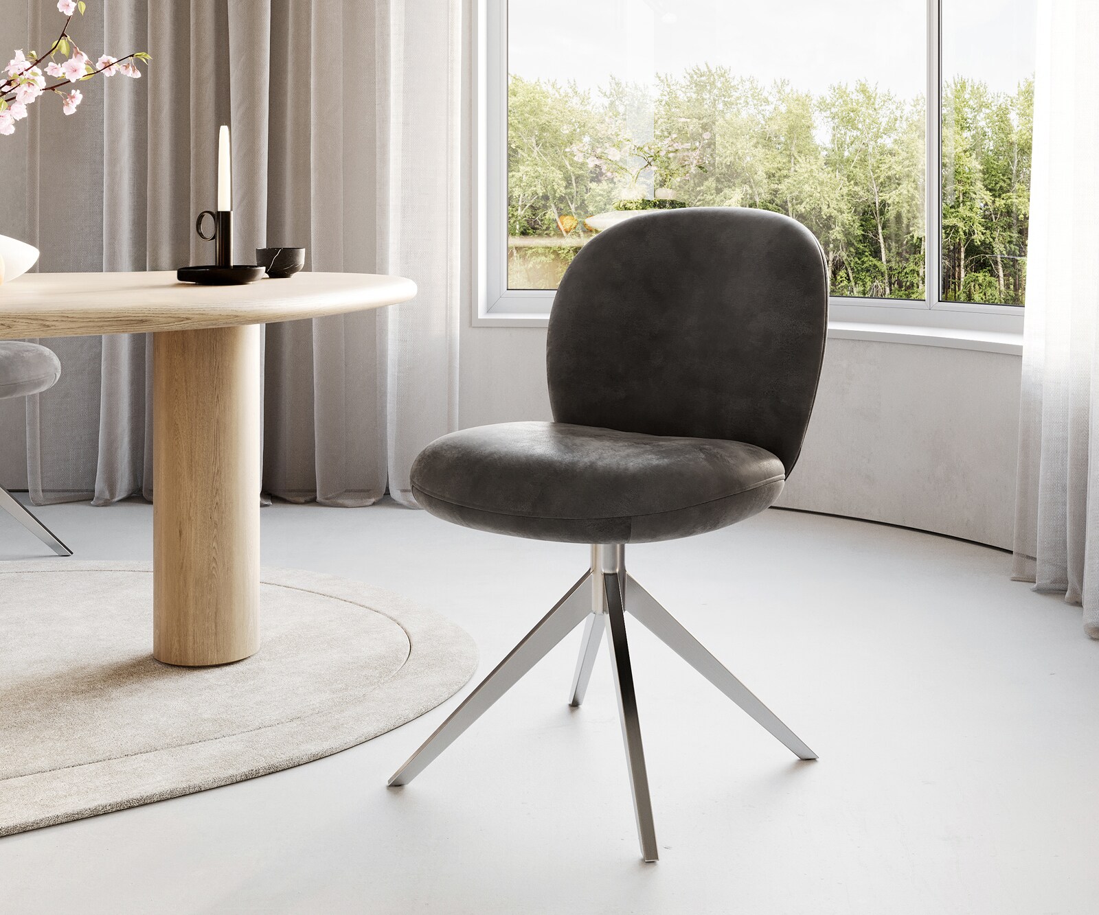 Draaistoel Nube-Flex microvelours antraciet vintage kruisframe breed roestvrij staal 360° draaibaar pocketveer kern