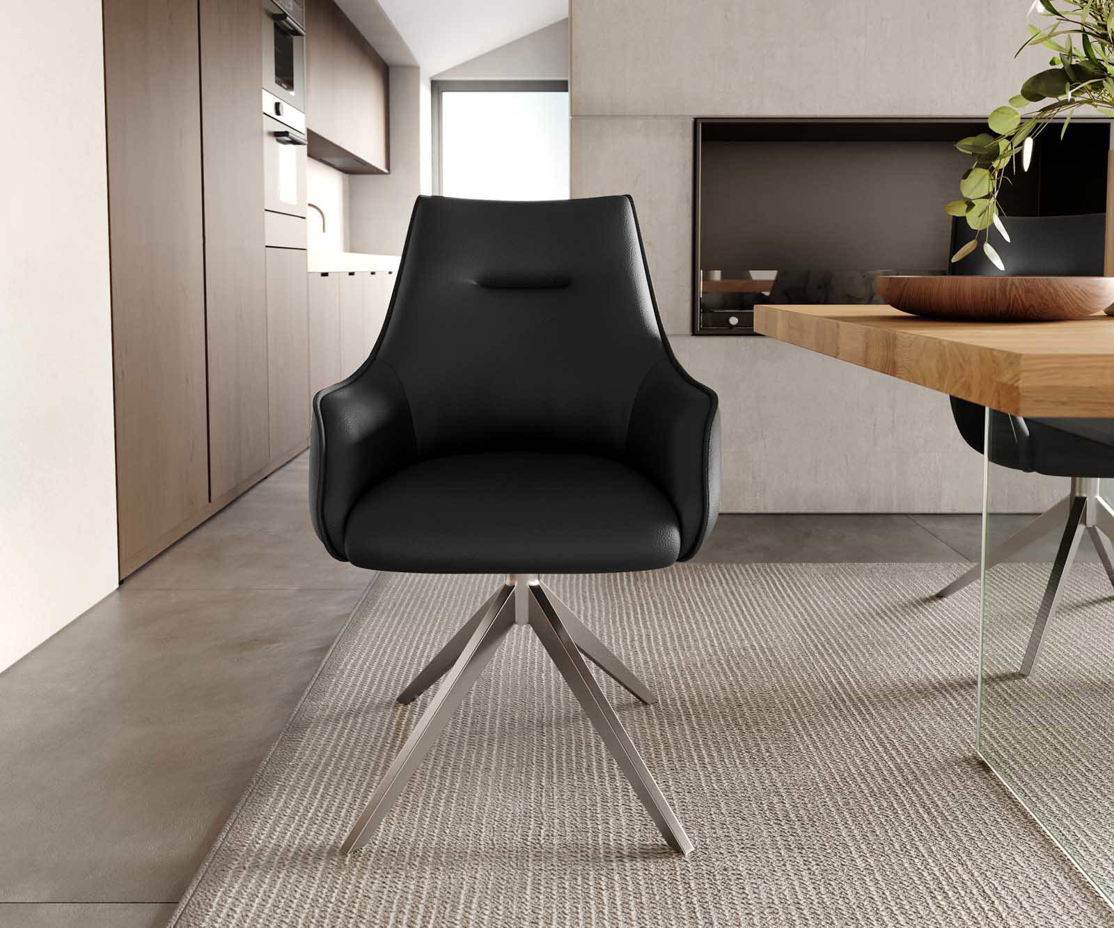 Draaistoel Alja-Flex met armleuning echt leer zwart kruisframe breed roestvrij staal 360° draaibaar pocketveer kern 1 Draaistoel Alja-Flex met armleuning echt leer zwart kruisframe breed roestvrij staal 360° draaibaar pocketveer kern 1