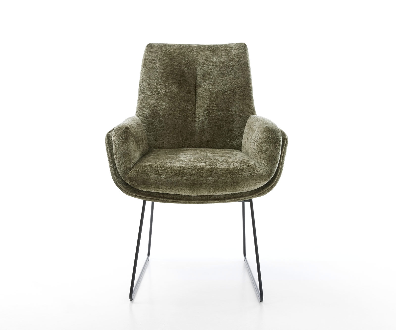 Eetkamerstoel Clea-Flex chenille olijfgroen slipframe zwart 1 Eetkamerstoel Clea-Flex chenille olijfgroen slipframe zwart 1