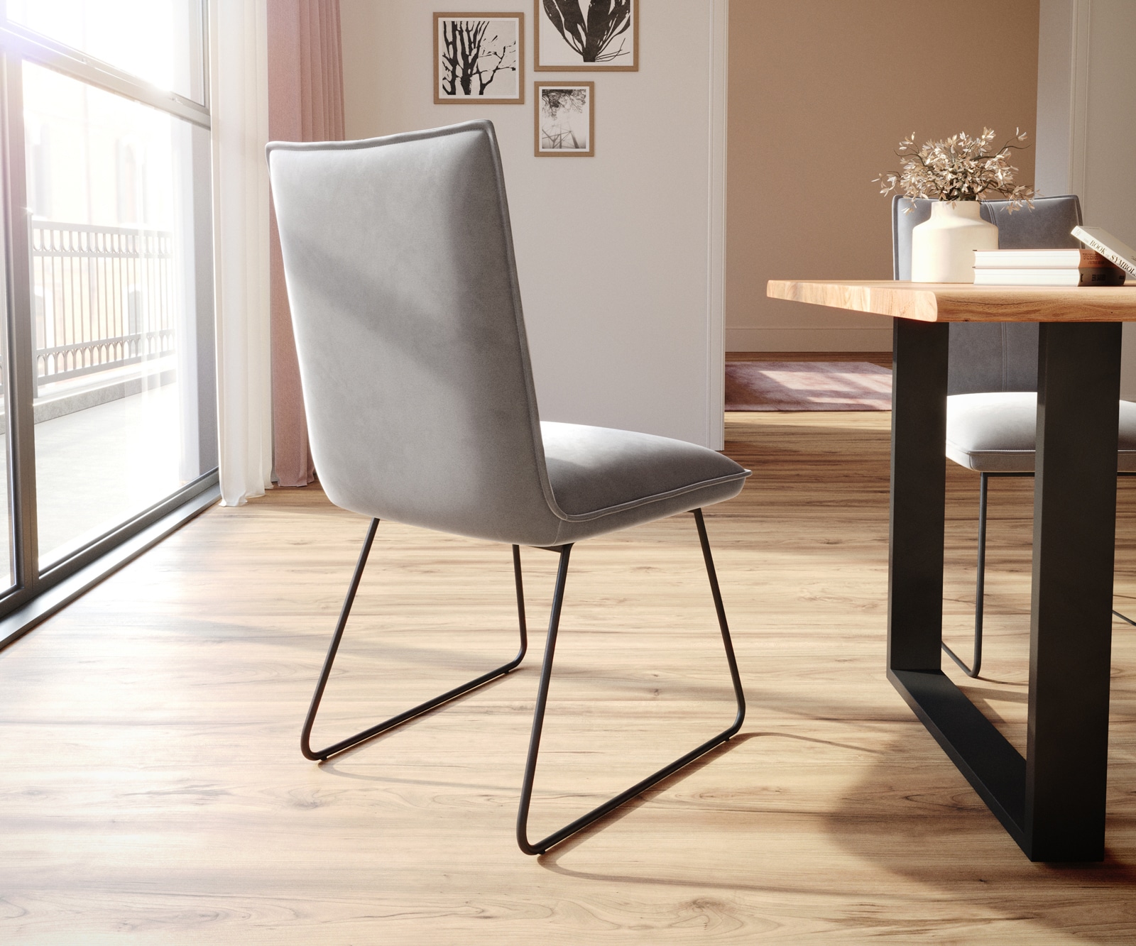 Eetkamerstoel Lelio-Flex fluweel grijs slipframe zwart pocketveer kern 4 Eetkamerstoel Lelio-Flex fluweel grijs slipframe zwart pocketveer kern 4