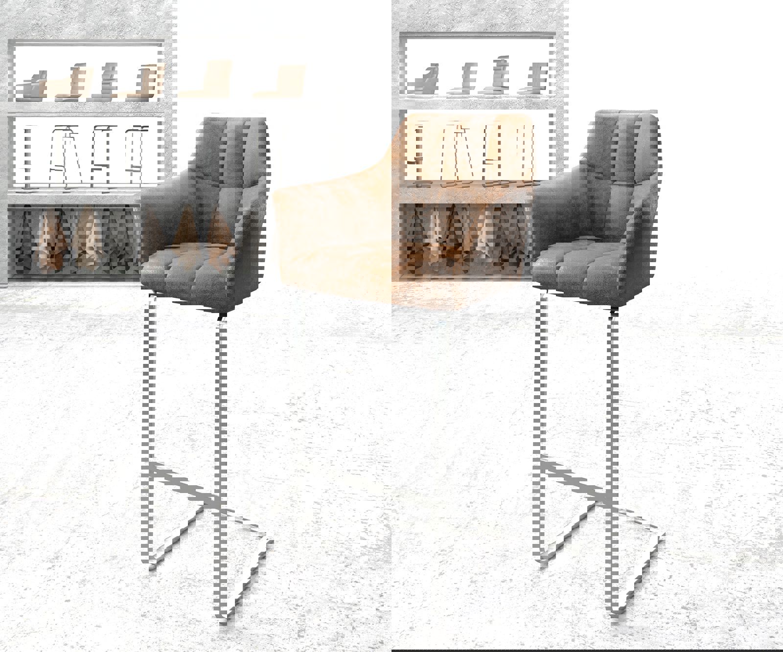 Barstoel Yulo-Flex vintage bruin sledestoel vlak roestvrijstaal Barstoel Yulo-Flex vintage bruin sledestoel vlak roestvrijstaal