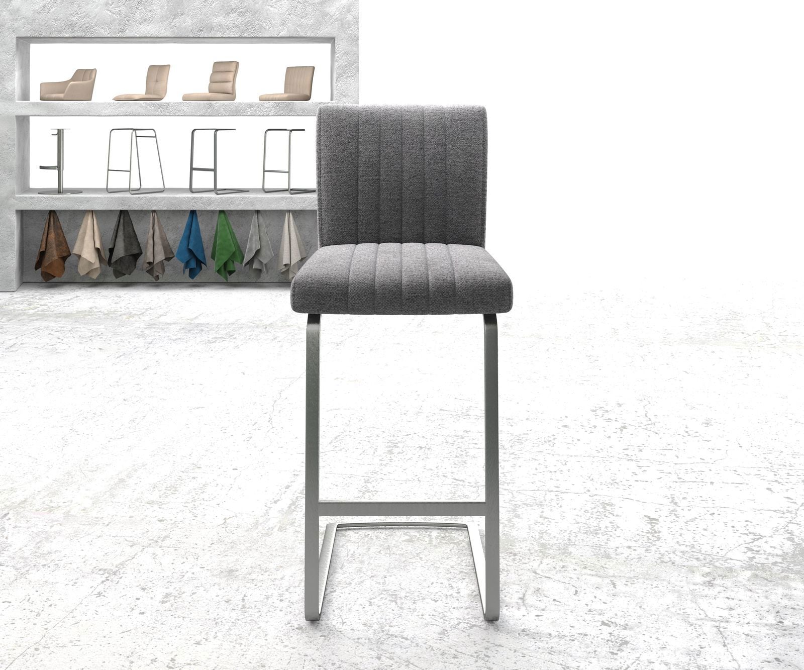 Barstoel Luiga-Flex structuurstof lichtgrijs sledestoel vlak roestvrij staal 1 Barstoel Luiga-Flex structuurstof lichtgrijs sledestoel vlak roestvrij staal 1